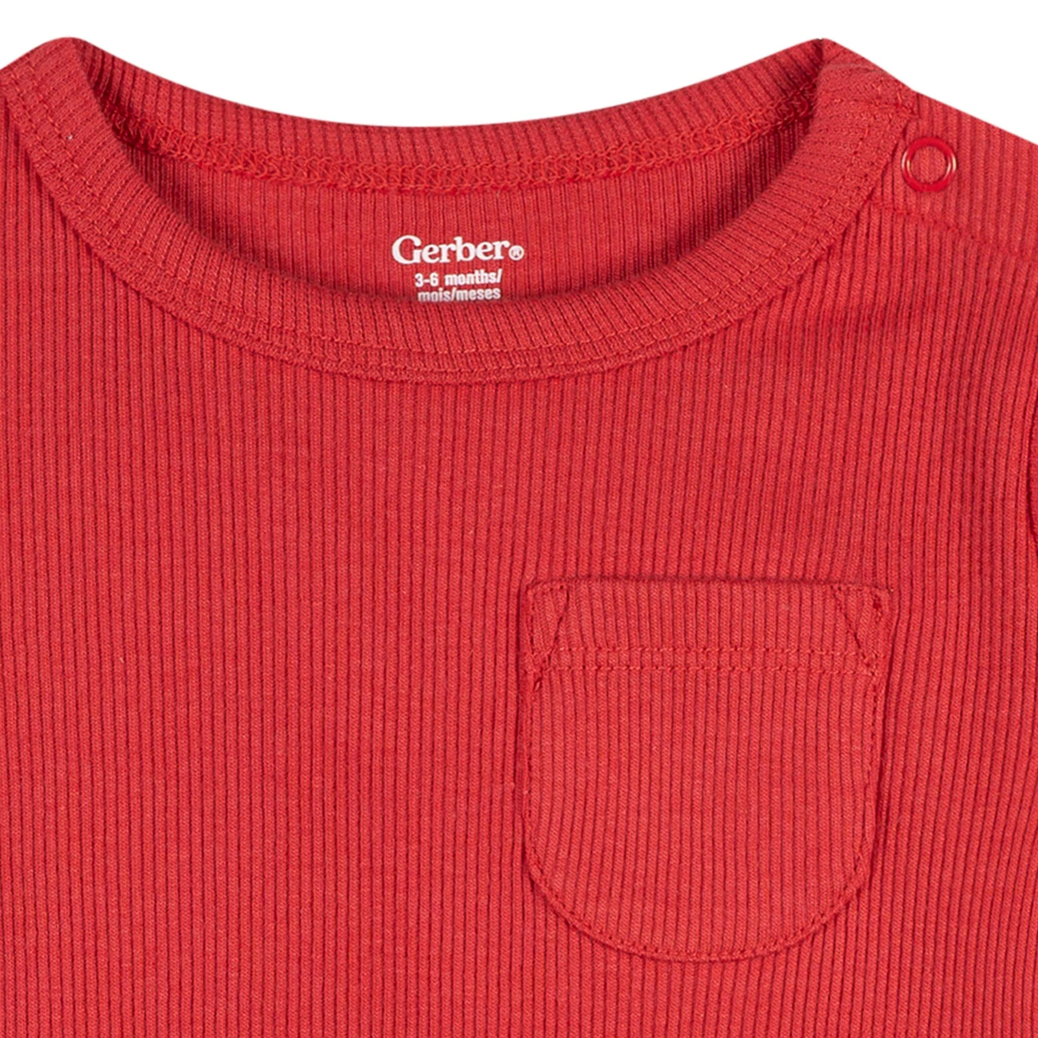 2-Piece Baby Boys Red Bodysuit & Shorts Set - Image 3
