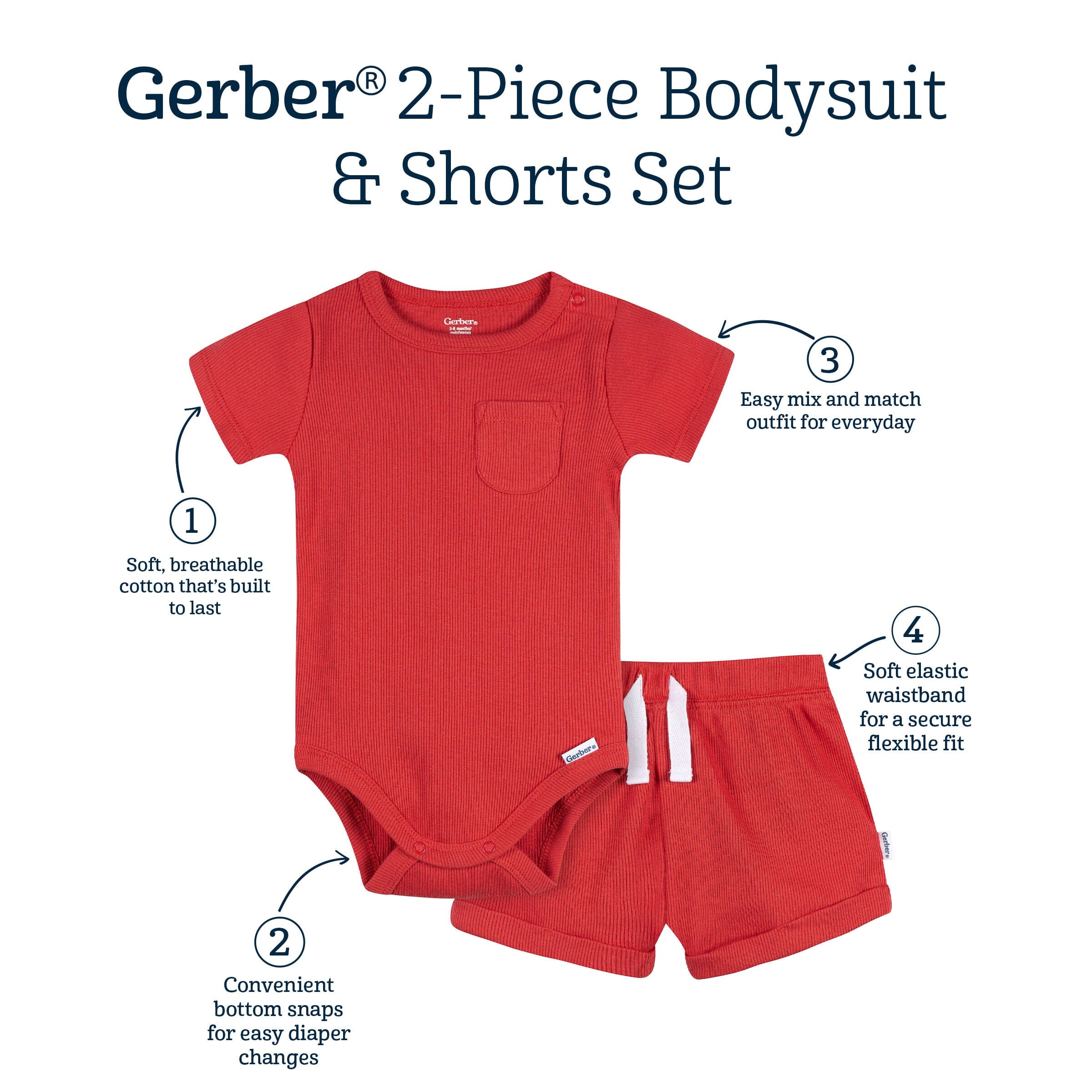 2-Piece Baby Boys Red Bodysuit & Shorts Set - Image 7