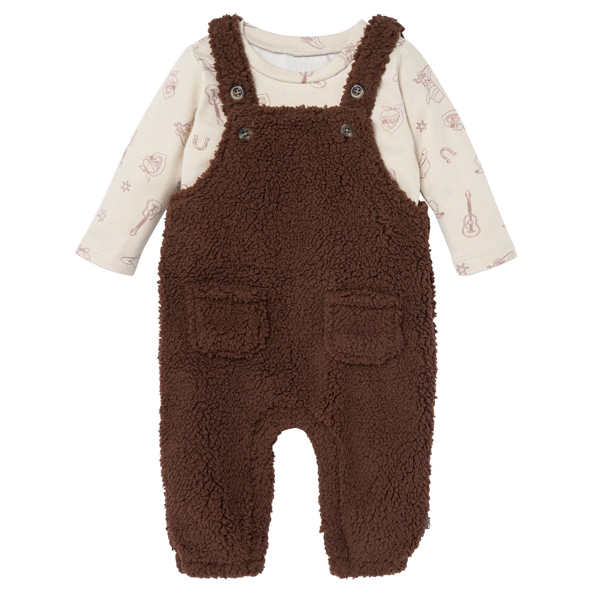 2-Piece Baby Boys Rich Brown Microplush Overalls