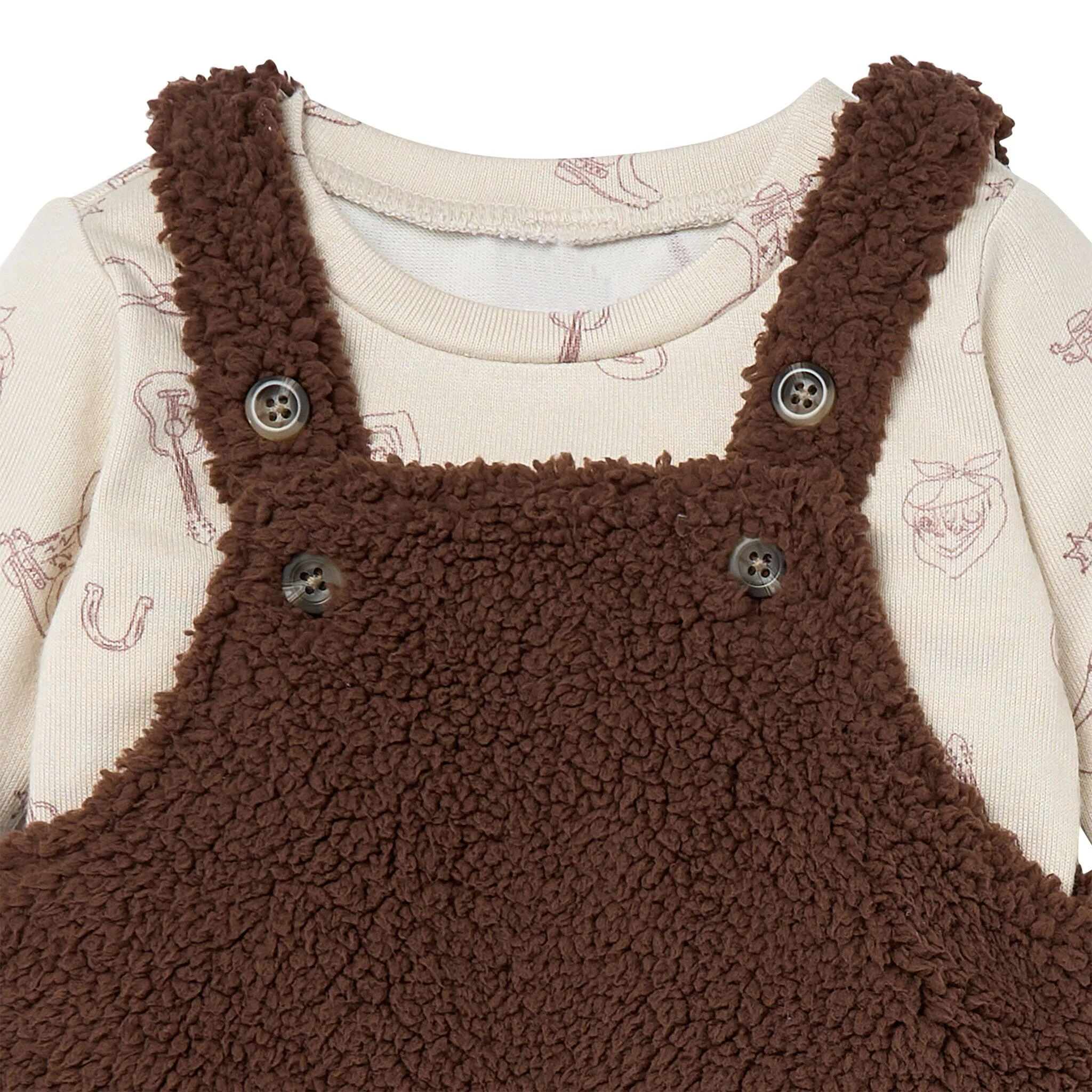 2-Piece Baby Boys Rich Brown Microplush Overalls - Image 2