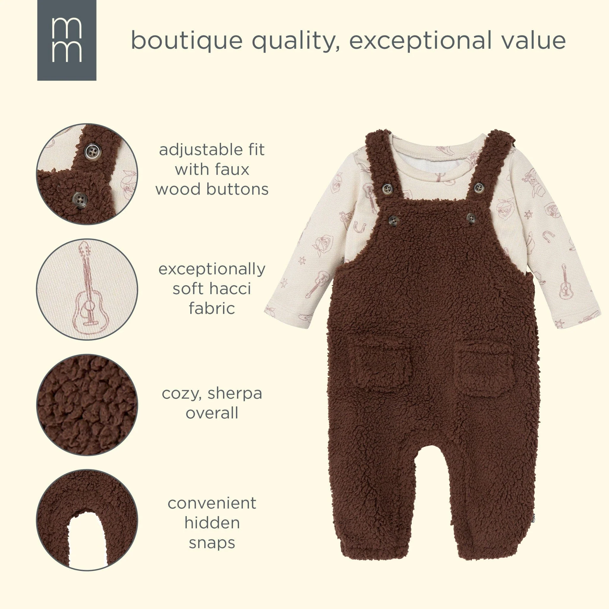 2-Piece Baby Boys Rich Brown Microplush Overalls - Image 4