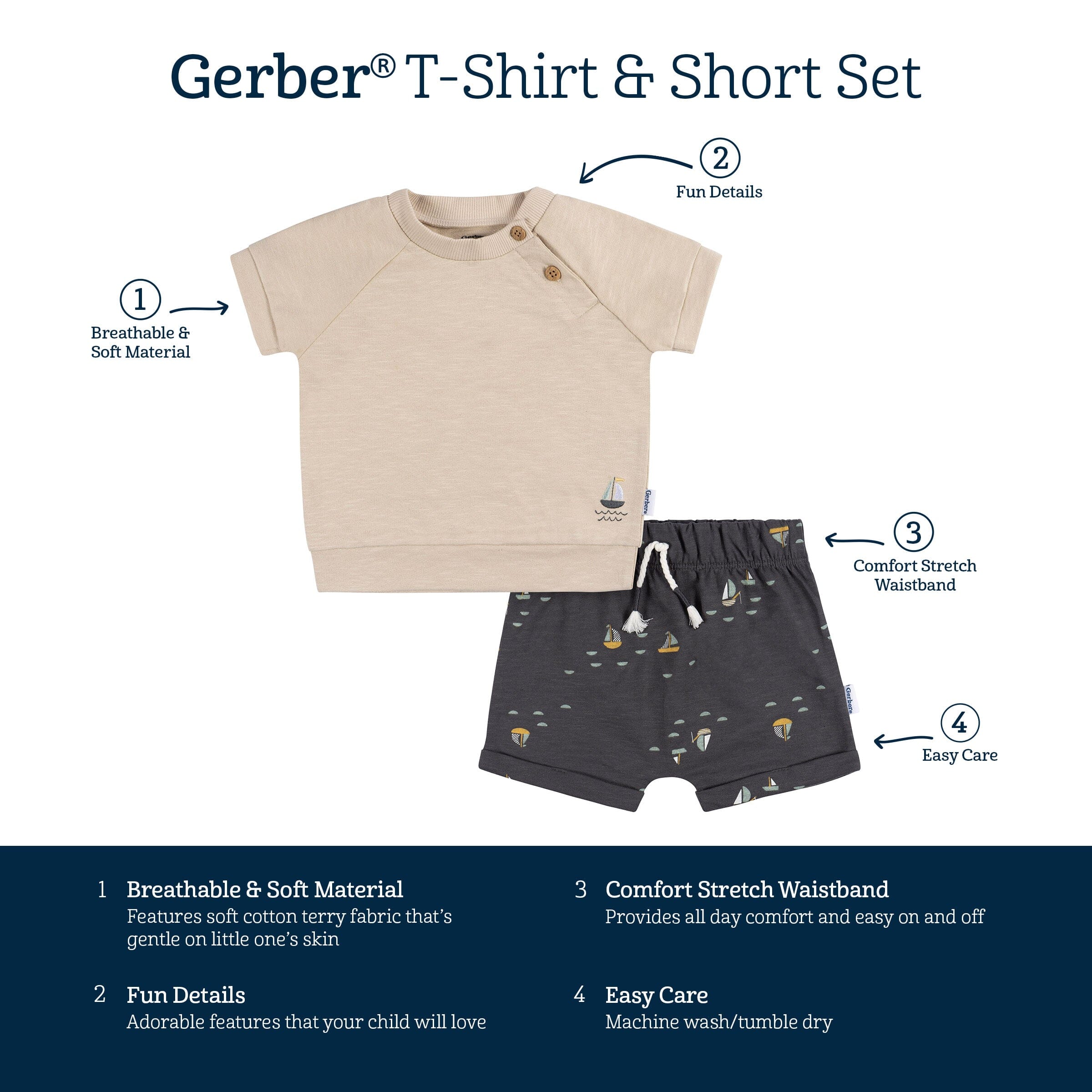 2-Piece Baby Boys Sailboats T-Shirt and Shorts Set - Image 7