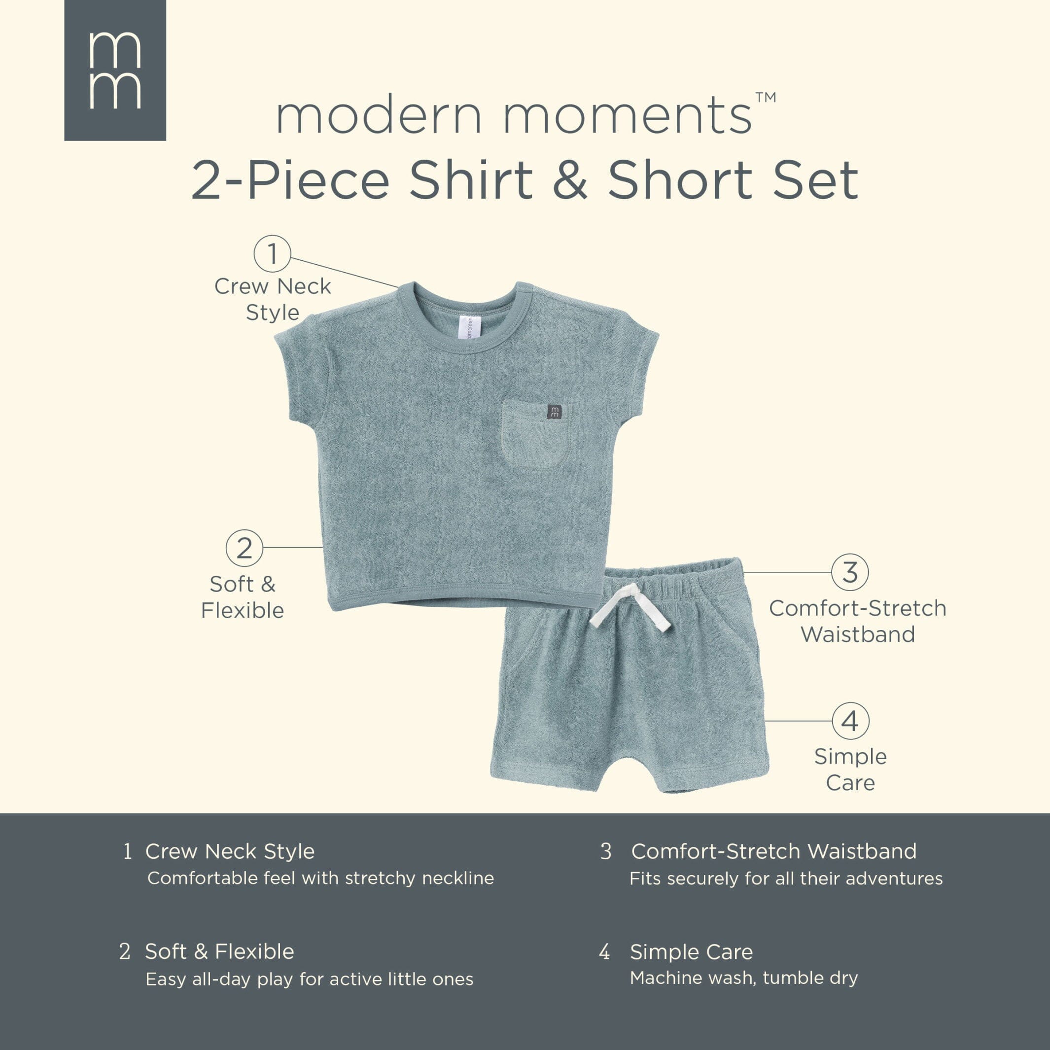 2-Piece Baby Boys Teal Shirt and Shorts Set - Image 6