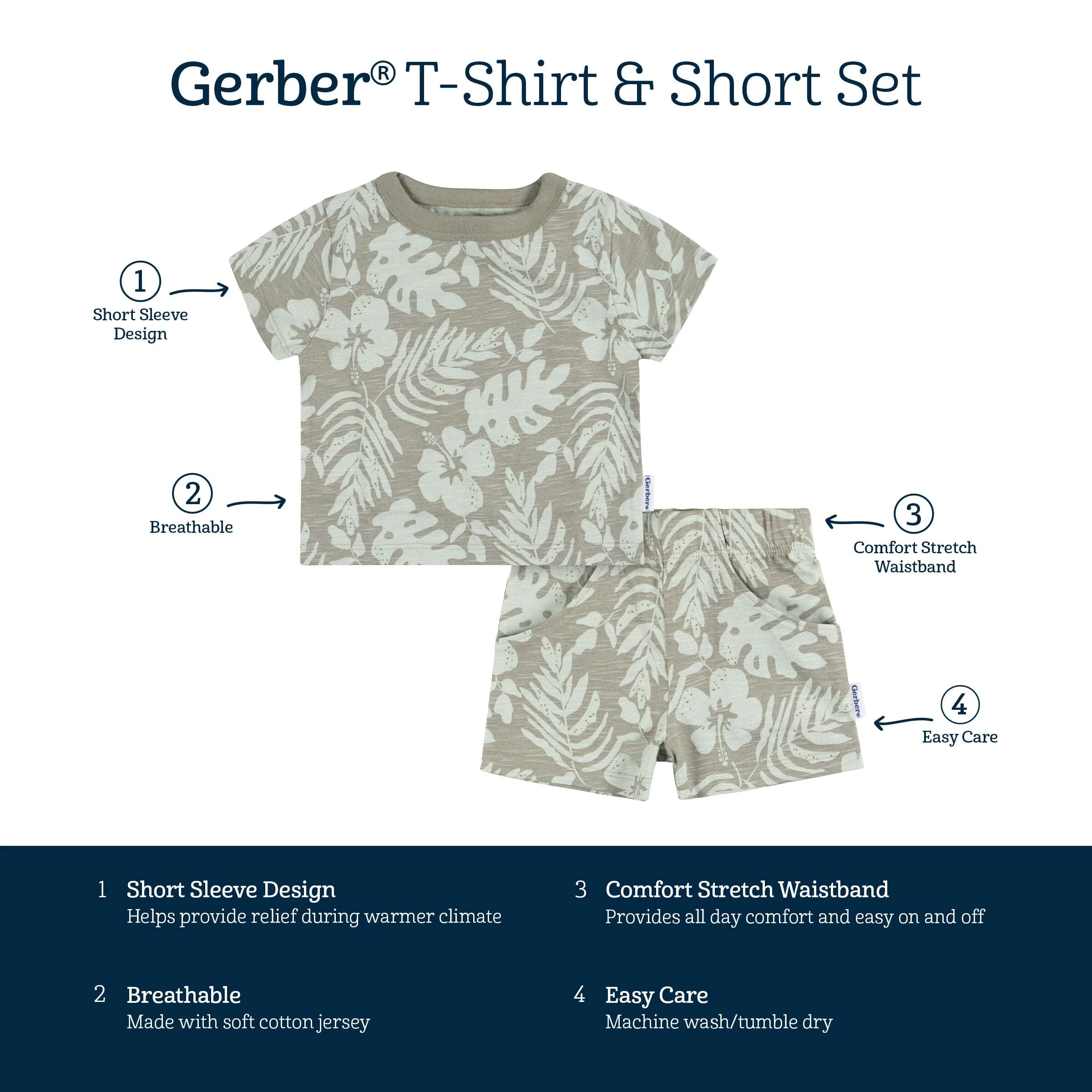 2-Piece Baby and Toddler Boys Tropical Leaves T-Shirt and Shorts Set - Image 8