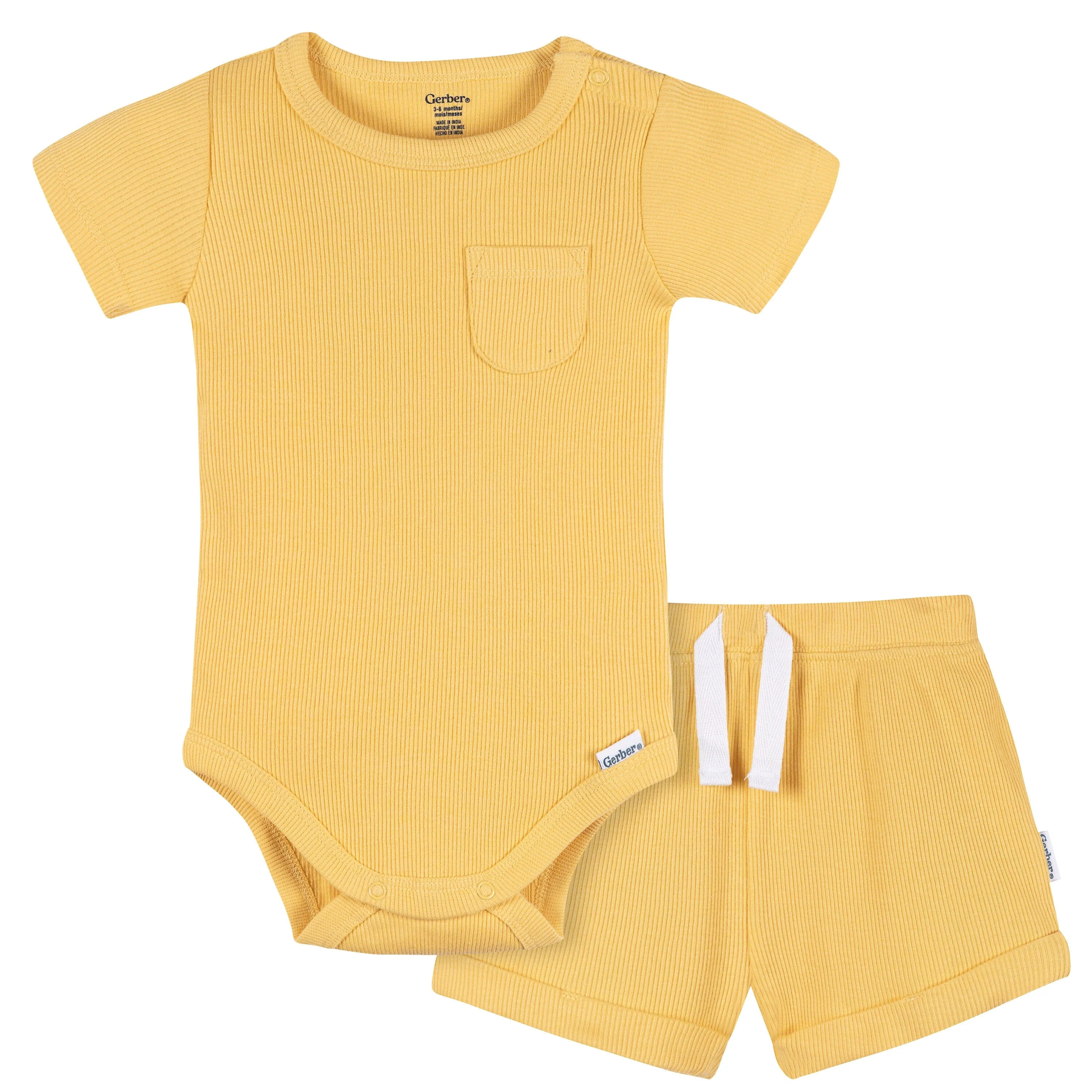 2-Piece Baby Boys Yellow Bodysuit & Shorts Set