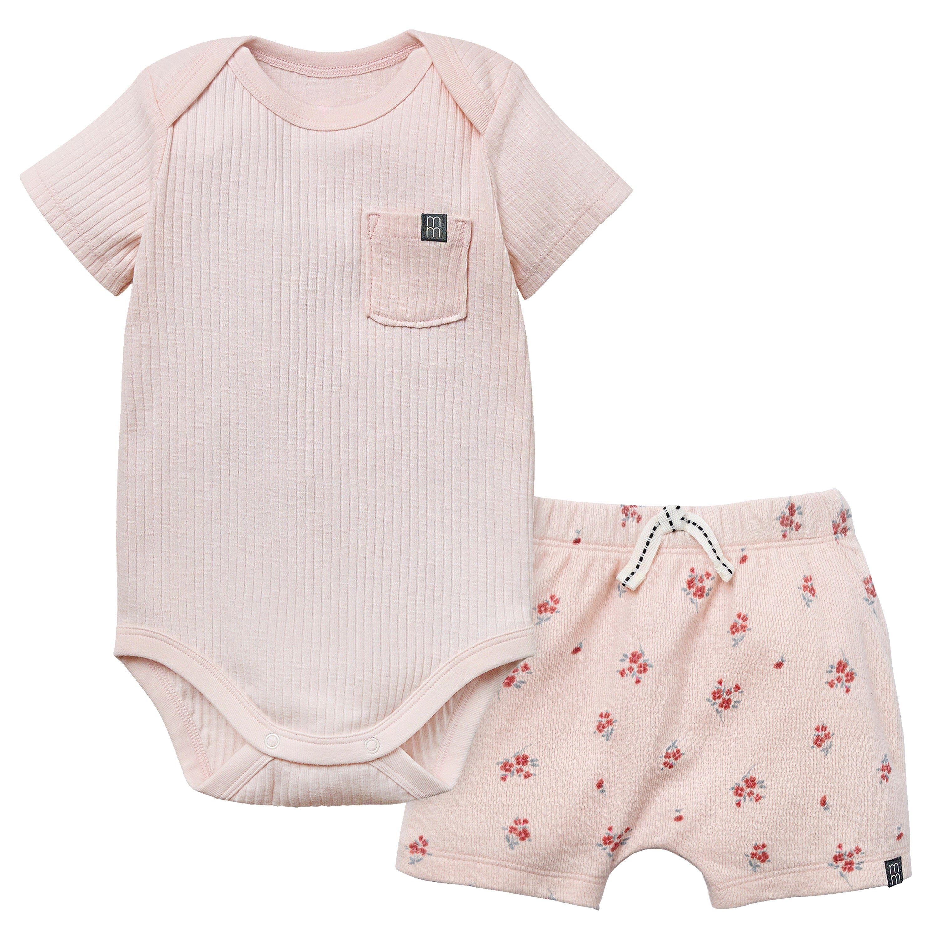 2-Piece Baby Girls Light Rose Bodysuit & Harem Shorts Set