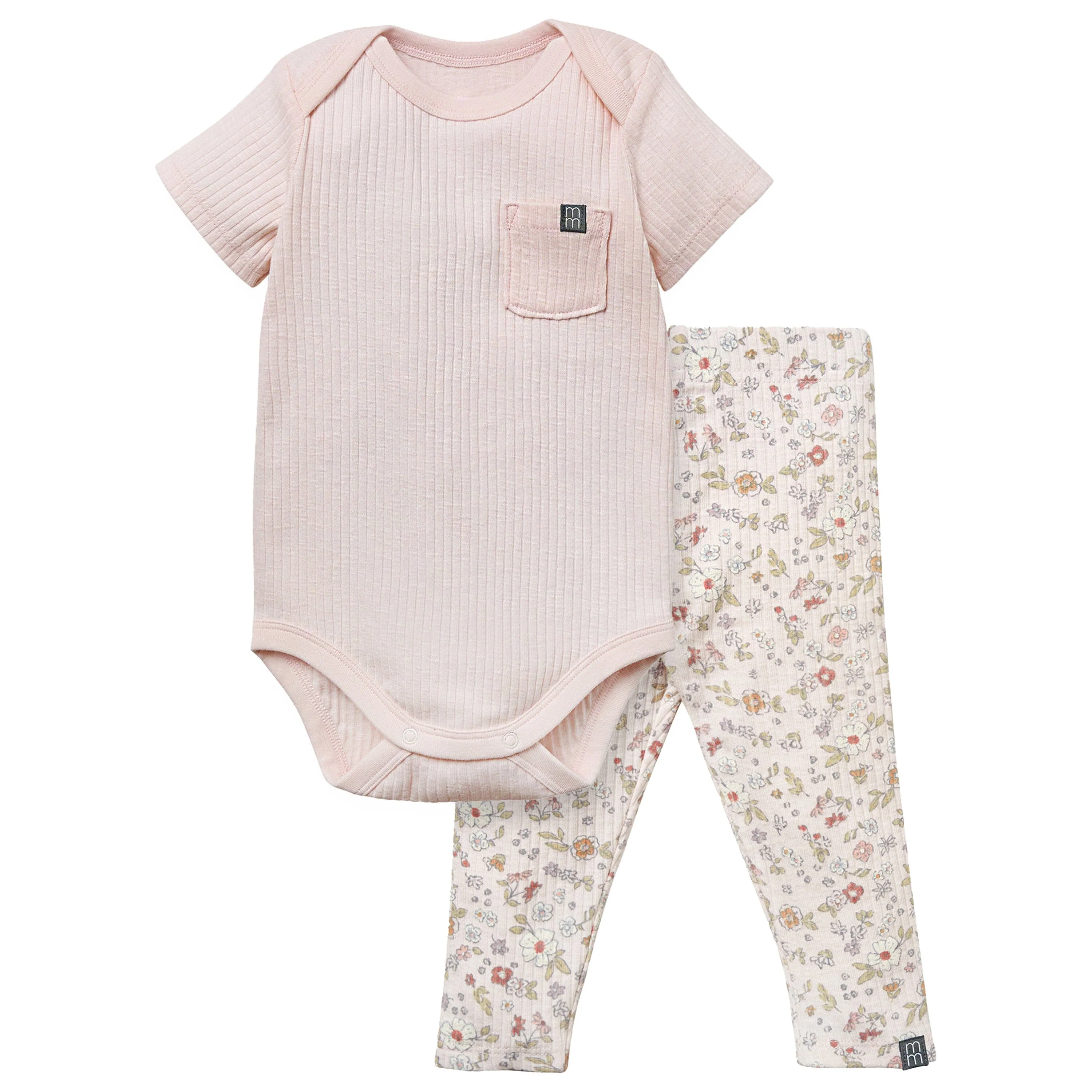 2-Piece Baby Girls Light Rose Short Sleeve Bodysuit & Spring Rose Pants Set