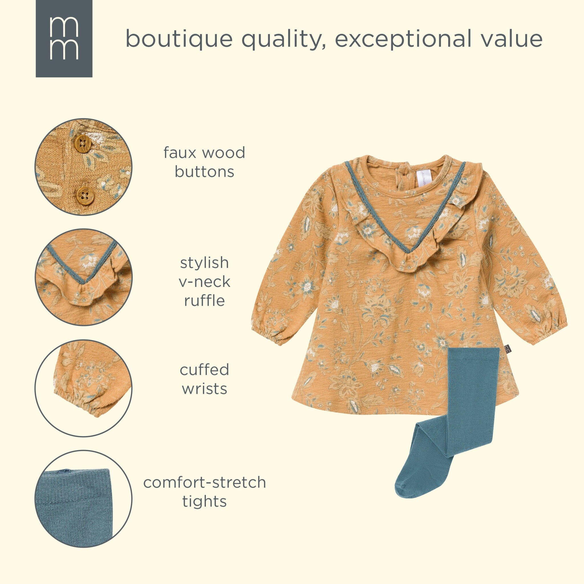 2-Piece Baby Girls Heirloom Floral Dress and Tights Set - Image 10