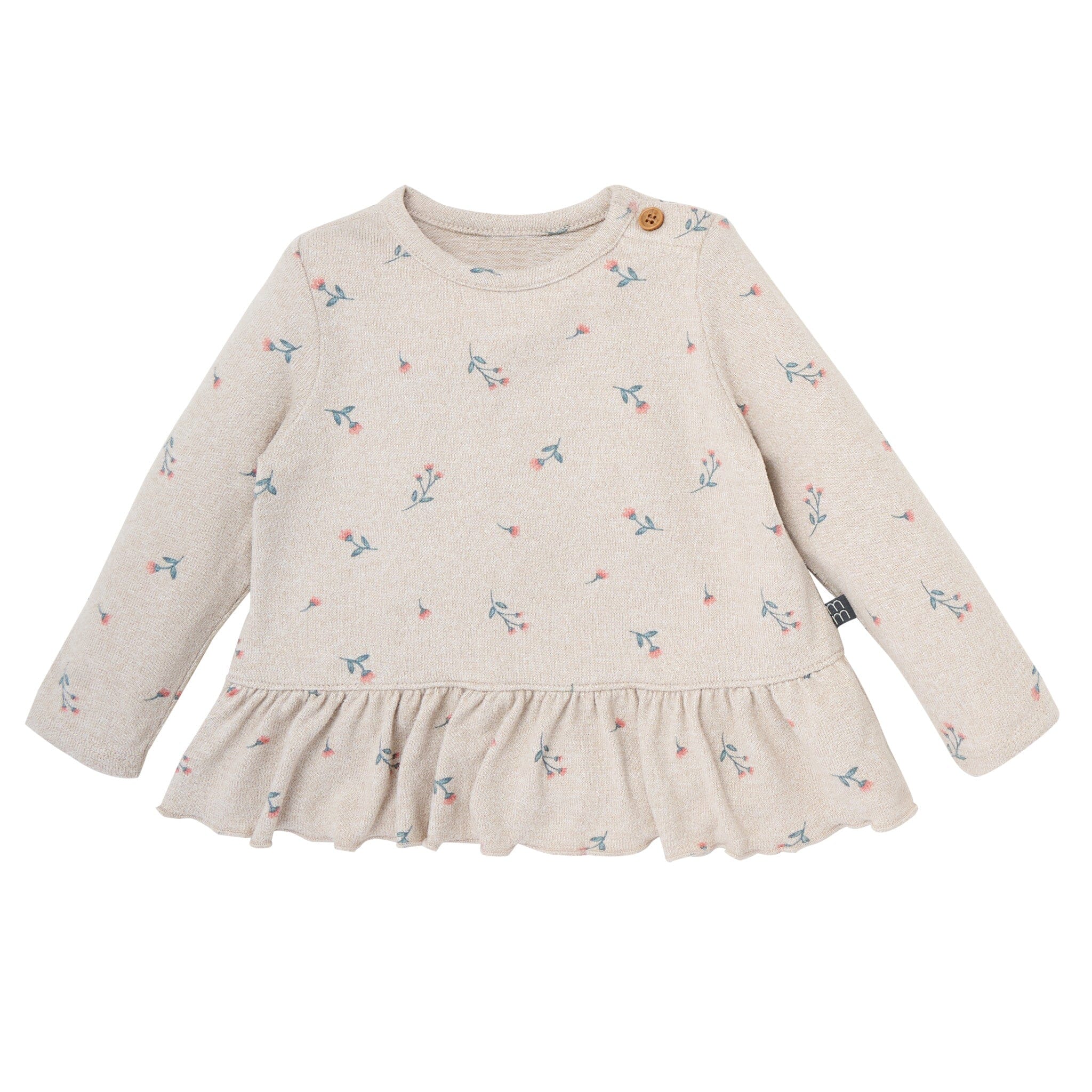 2-Piece Baby Girls Beige Tossed Floral Hacci Peplum Top and Pants - Image 2