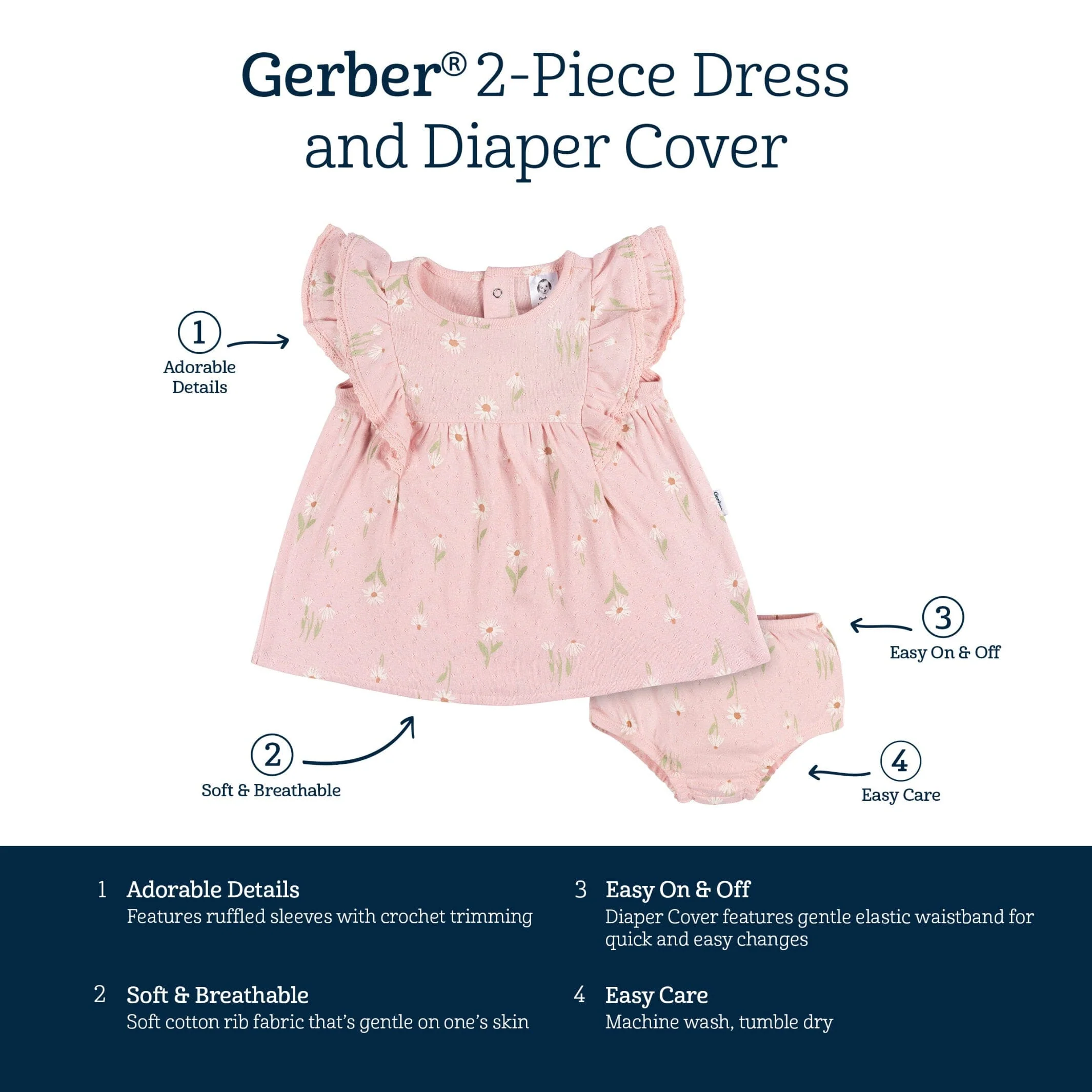 2-Piece Baby Girls Daisies Dress & Diaper Cover Set - Image 8
