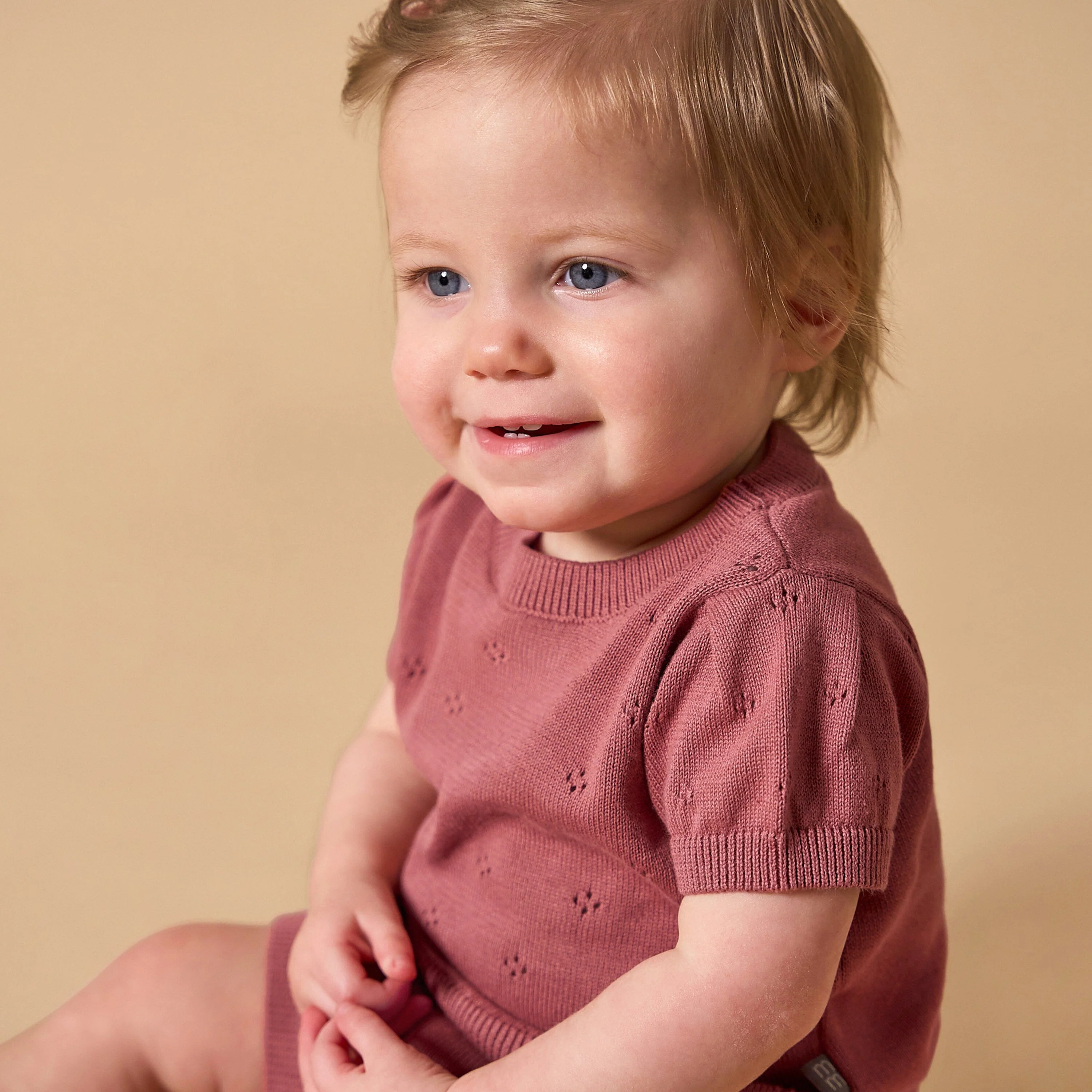 2-Piece Baby Girls Dark Rose Sweater Knit Top and Shorts Set - Image 3