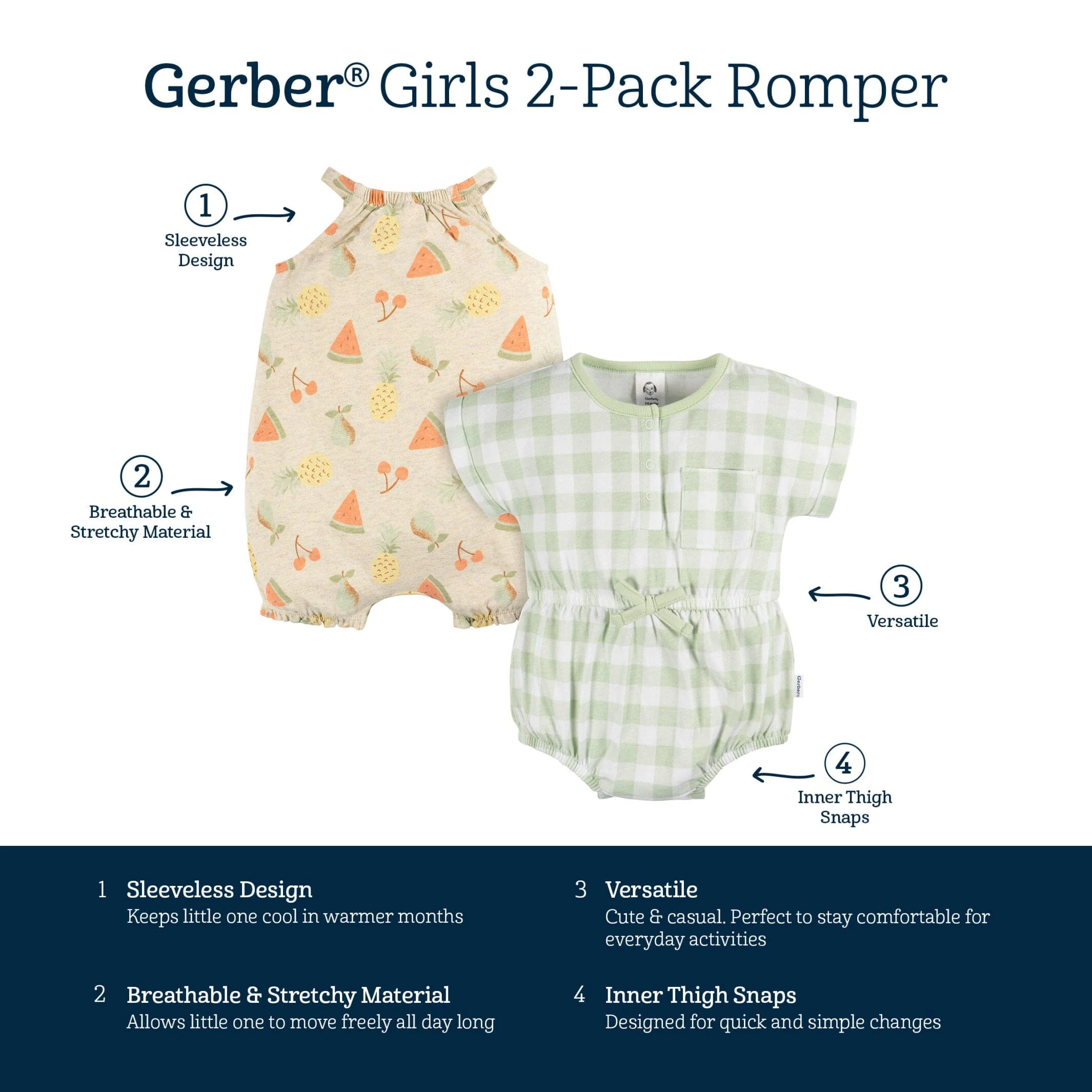 2-Pack Baby Girls Fruit Rompers - Image 5