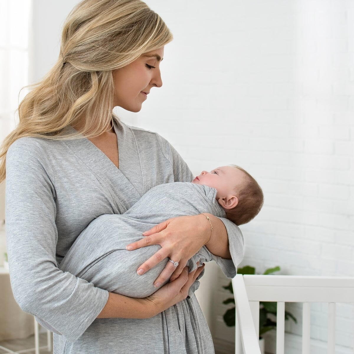 2-Piece Gray Mommy & Me Robe & Swaddle Set