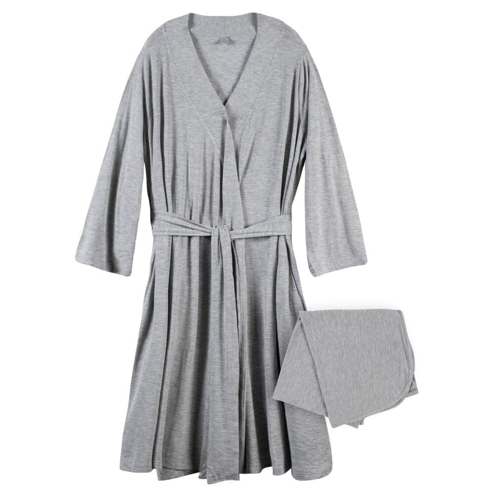 2-Piece Gray Mommy & Me Robe & Swaddle Set - Image 2