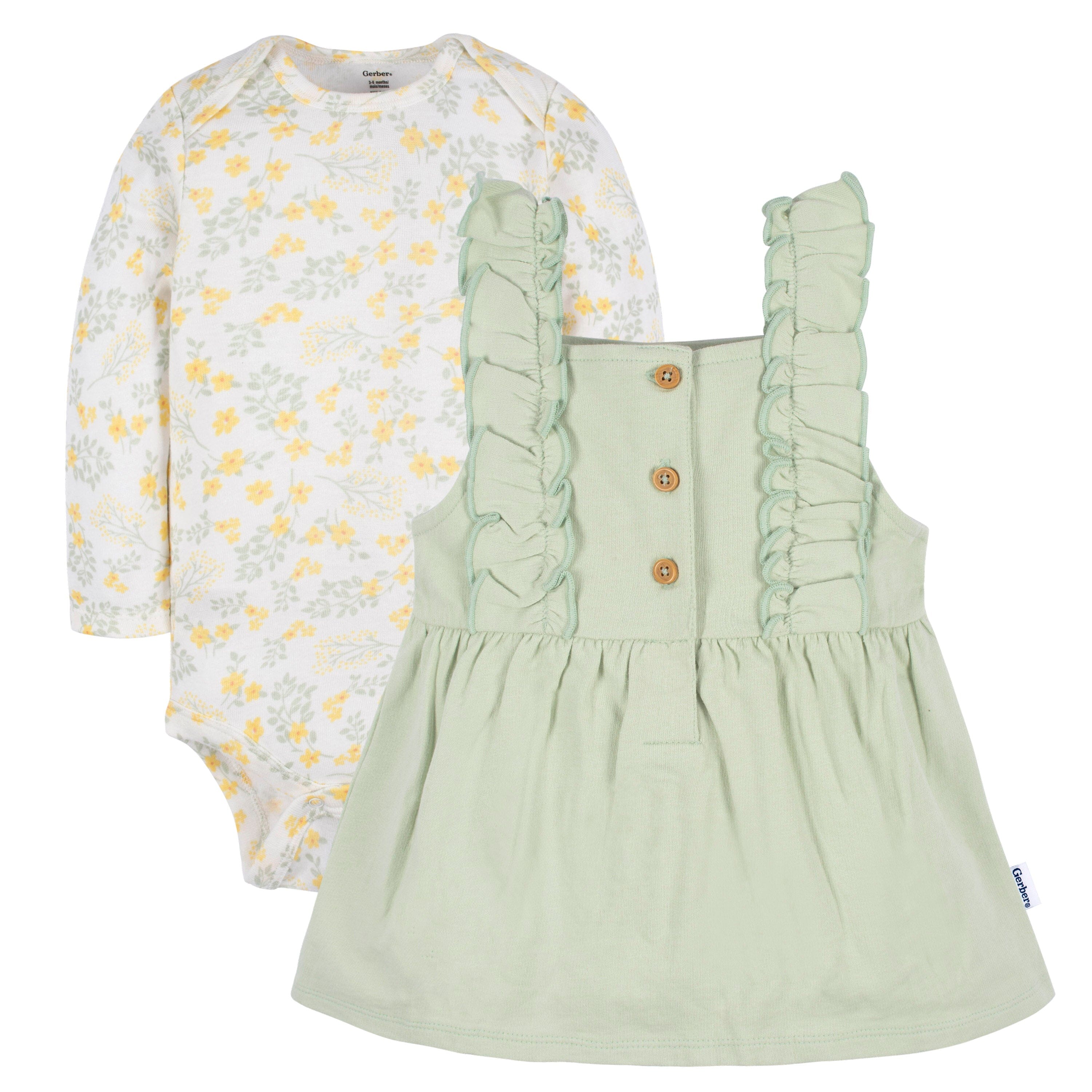 2-Piece Baby Girls Green Floral Jumper & Bodysuit Set - Image 3