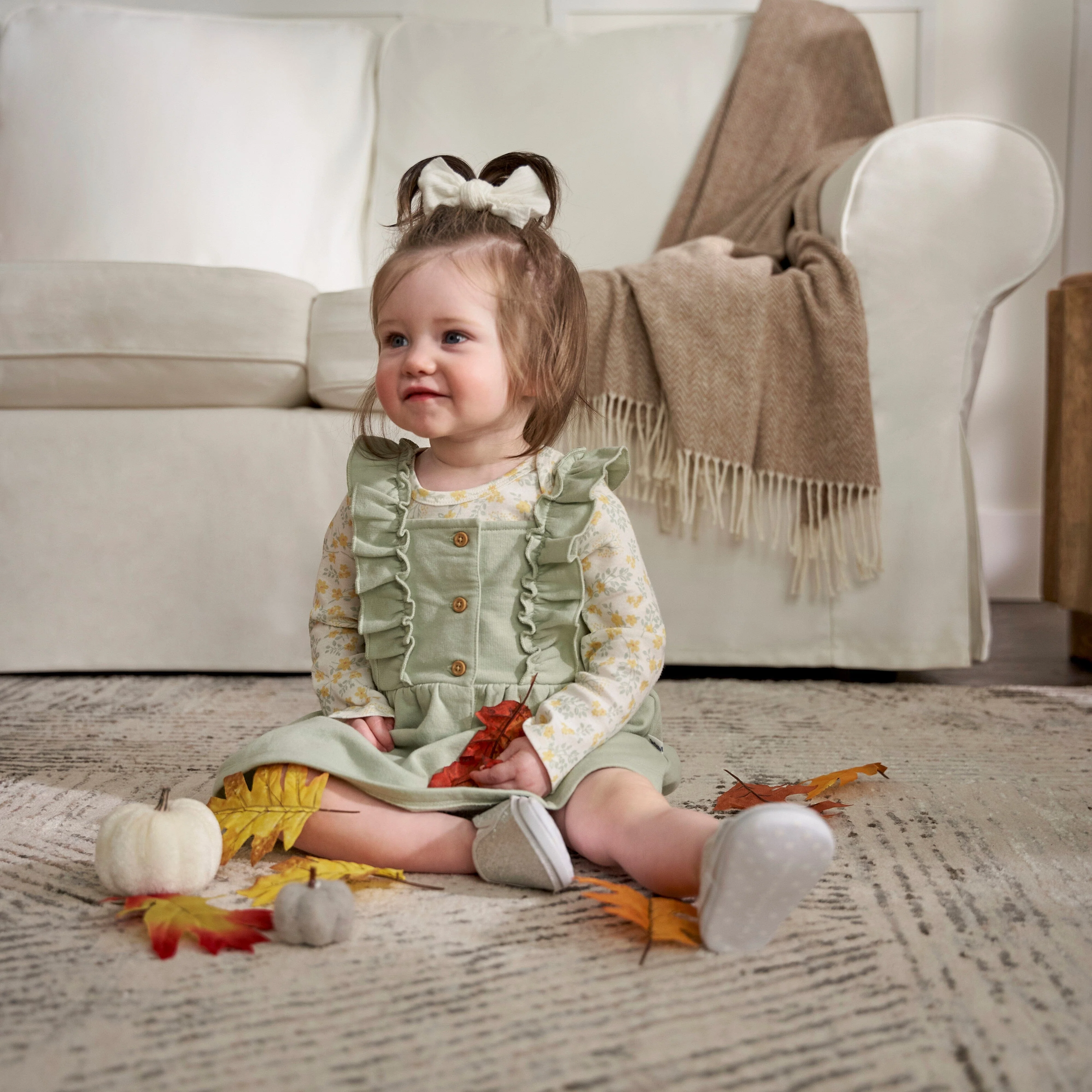2-Piece Baby Girls Green Floral Jumper & Bodysuit Set - Image 8