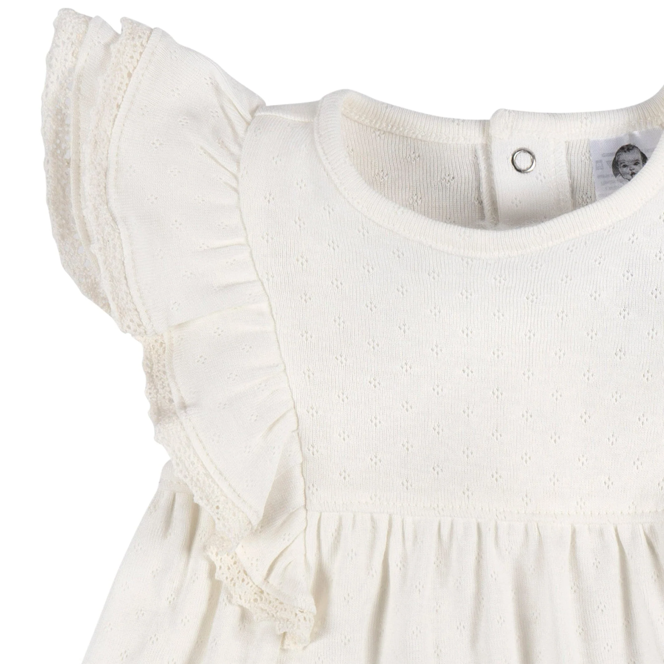 2-Piece Baby Girls Ivory Dress & Diaper Cover Set - Image 2