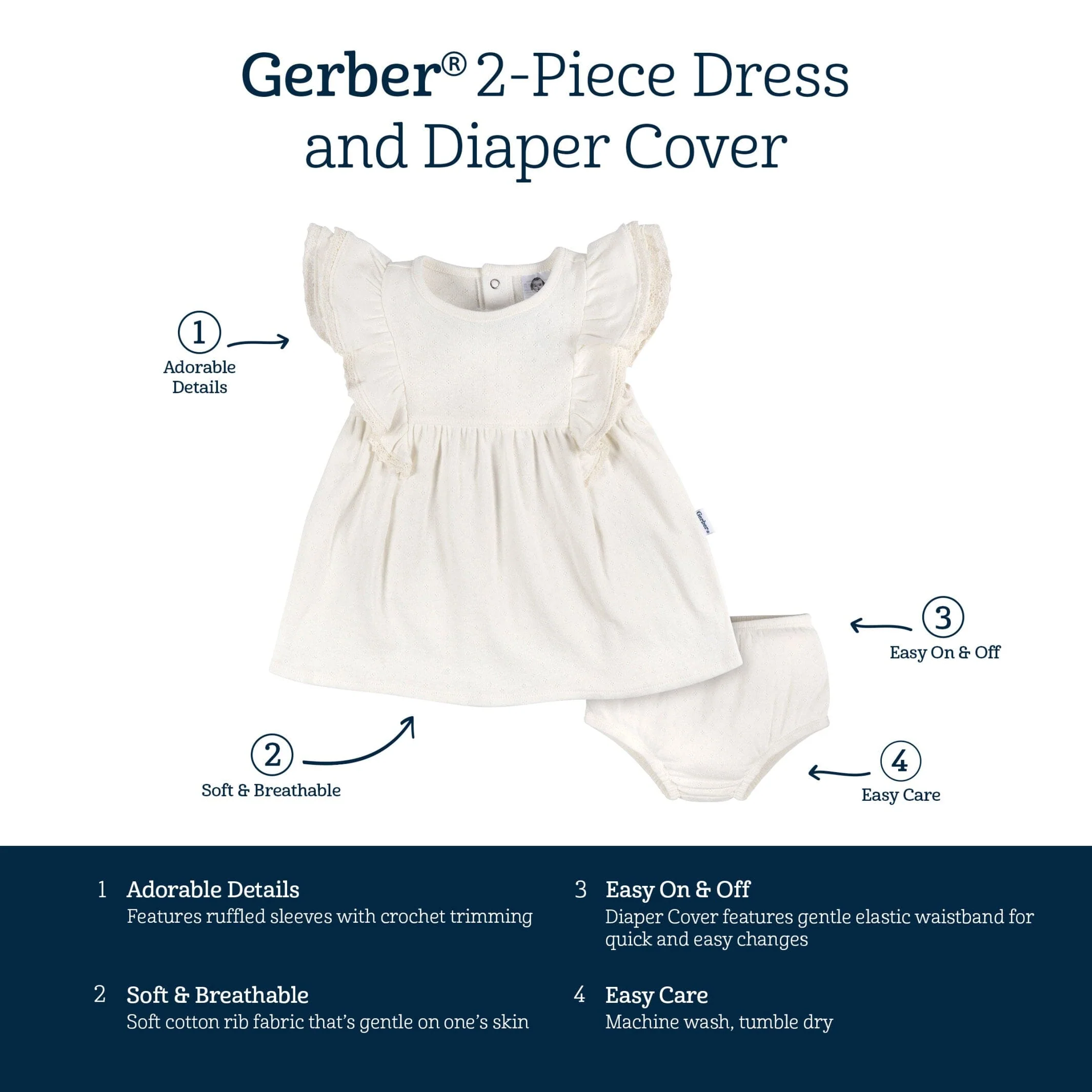 2-Piece Baby Girls Ivory Dress & Diaper Cover Set - Image 6