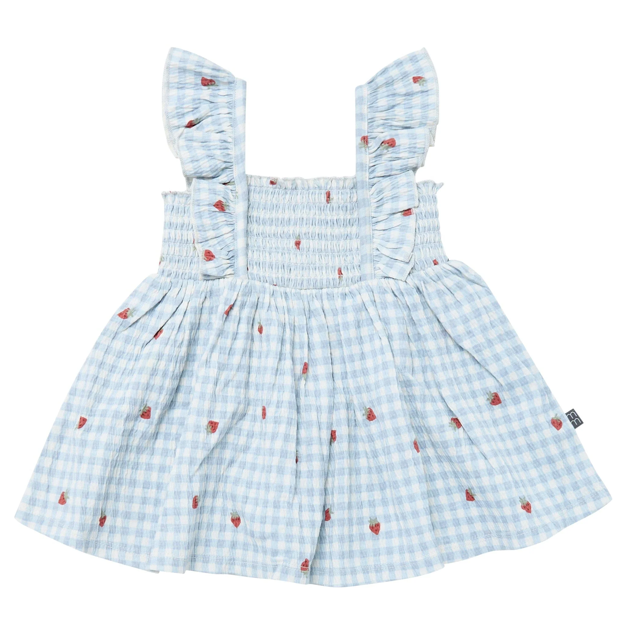 2-Piece Baby Girls Strawberry Gingham Ruffle Sleeve Dress and Diaper Cover Set - Image 4