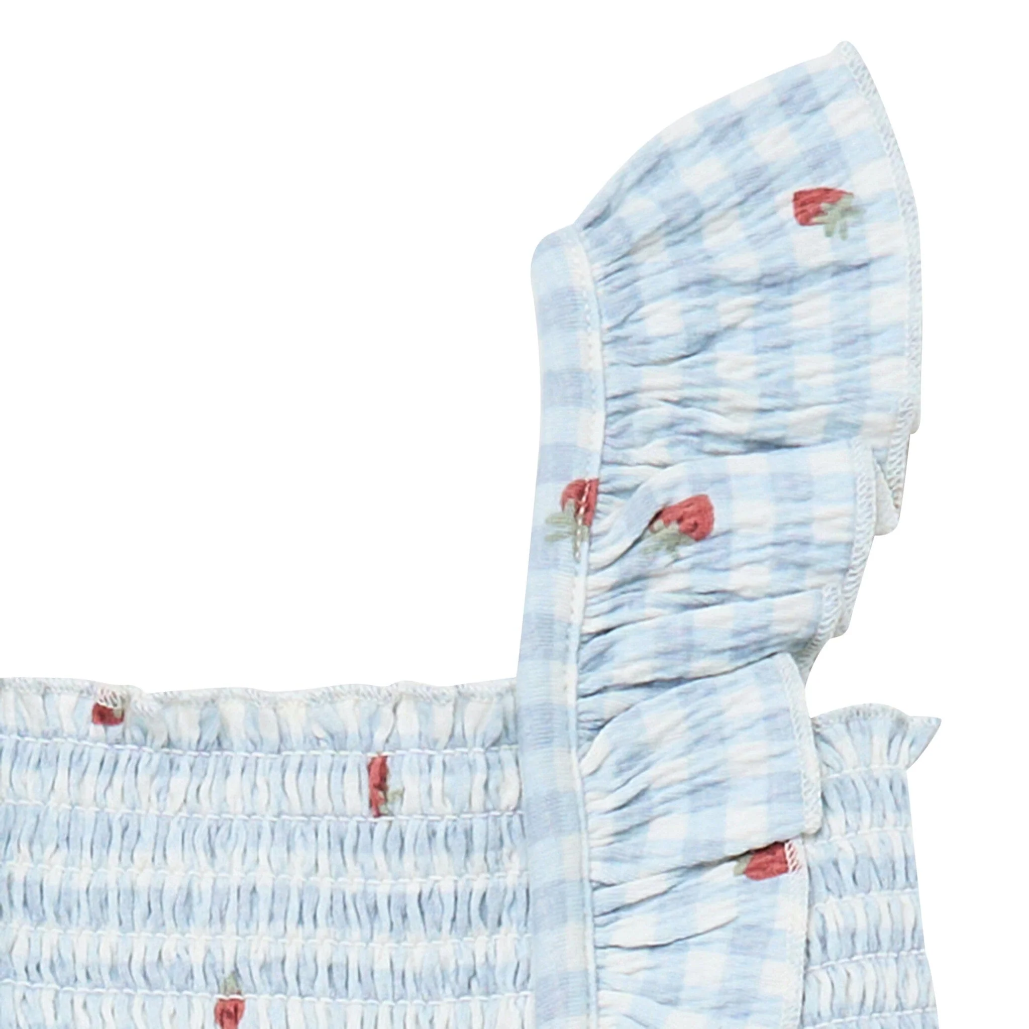 2-Piece Baby Girls Strawberry Gingham Ruffle Sleeve Dress and Diaper Cover Set - Image 5