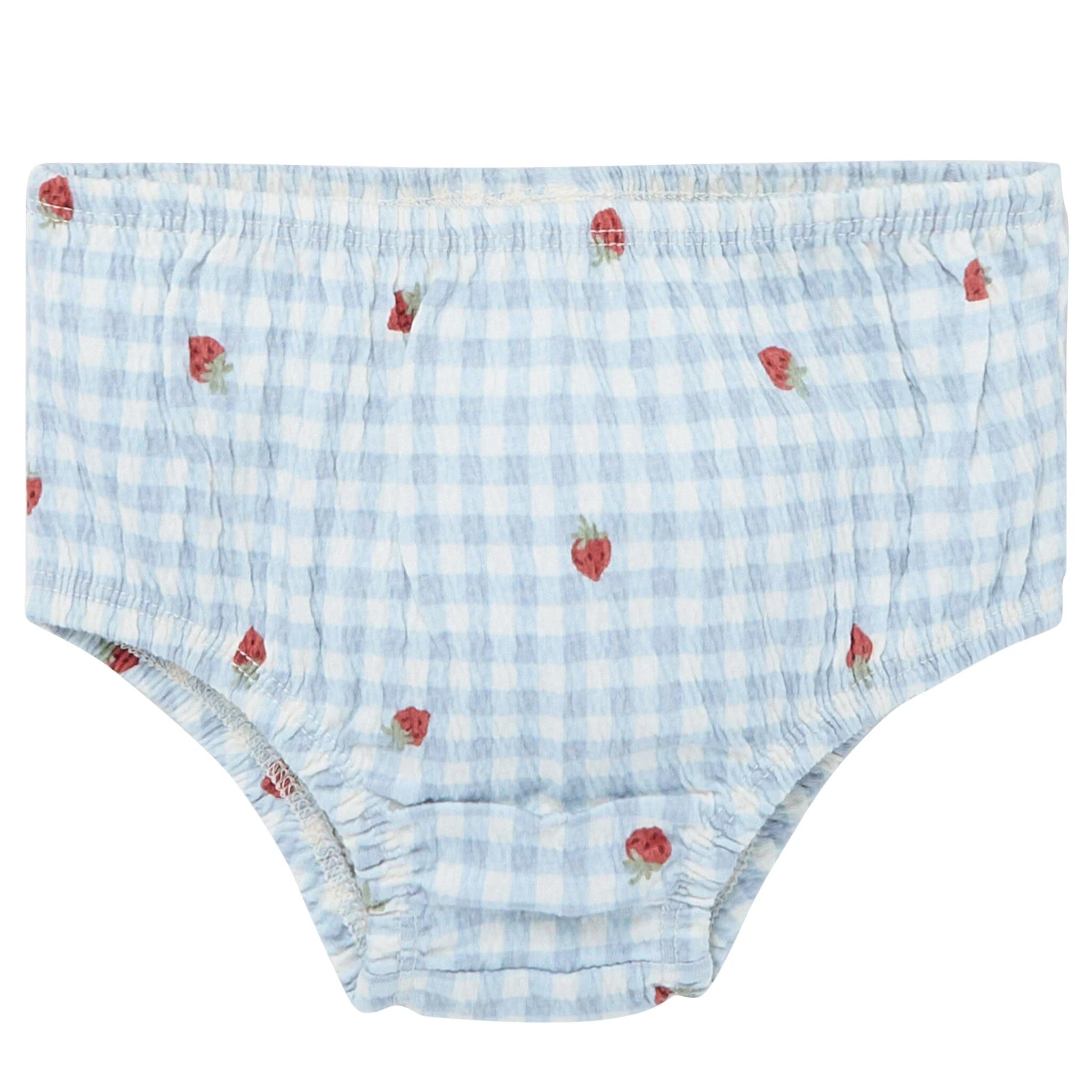 2-Piece Baby Girls Strawberry Gingham Ruffle Sleeve Dress and Diaper Cover Set - Image 7