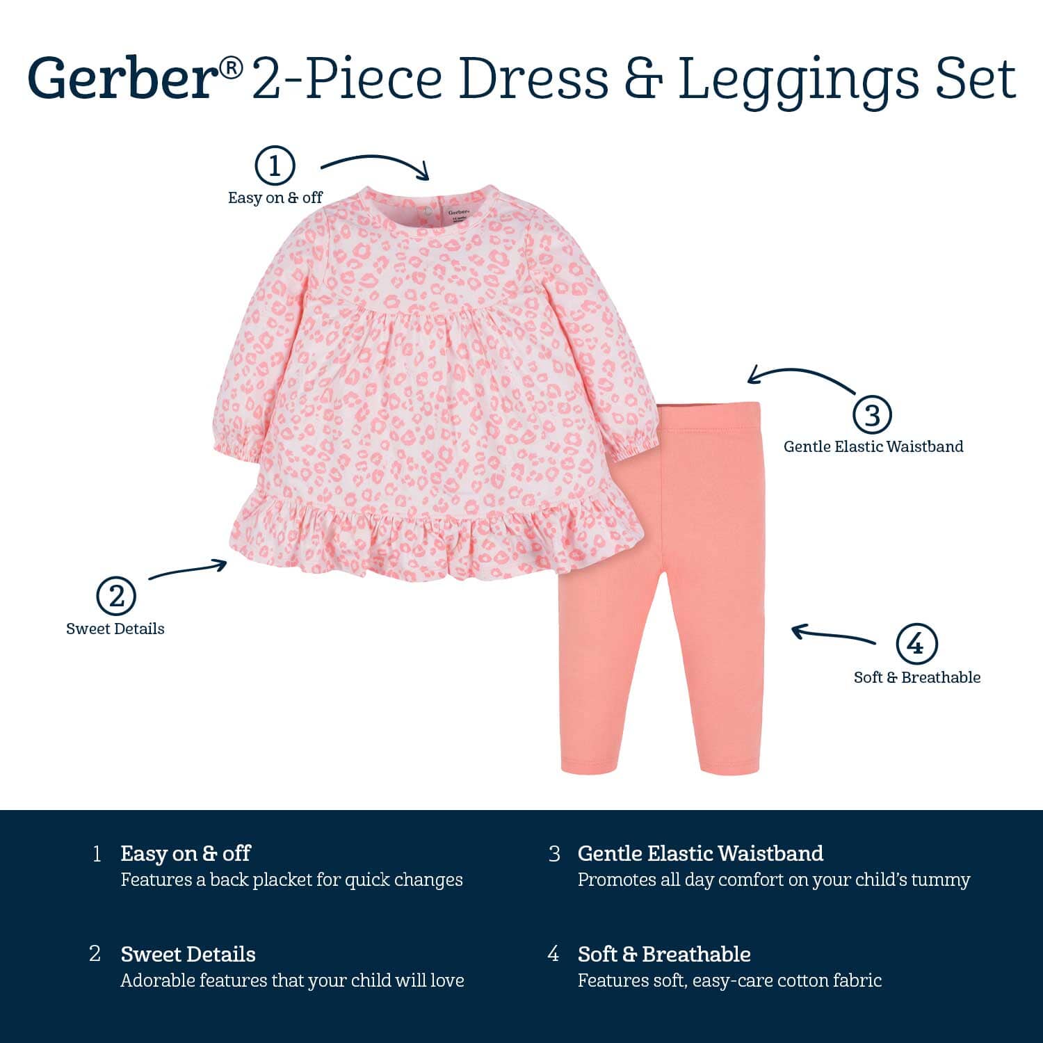 2-Piece Baby Girls Leopard Long Sleeve Dress & Leggings Set - Image 5