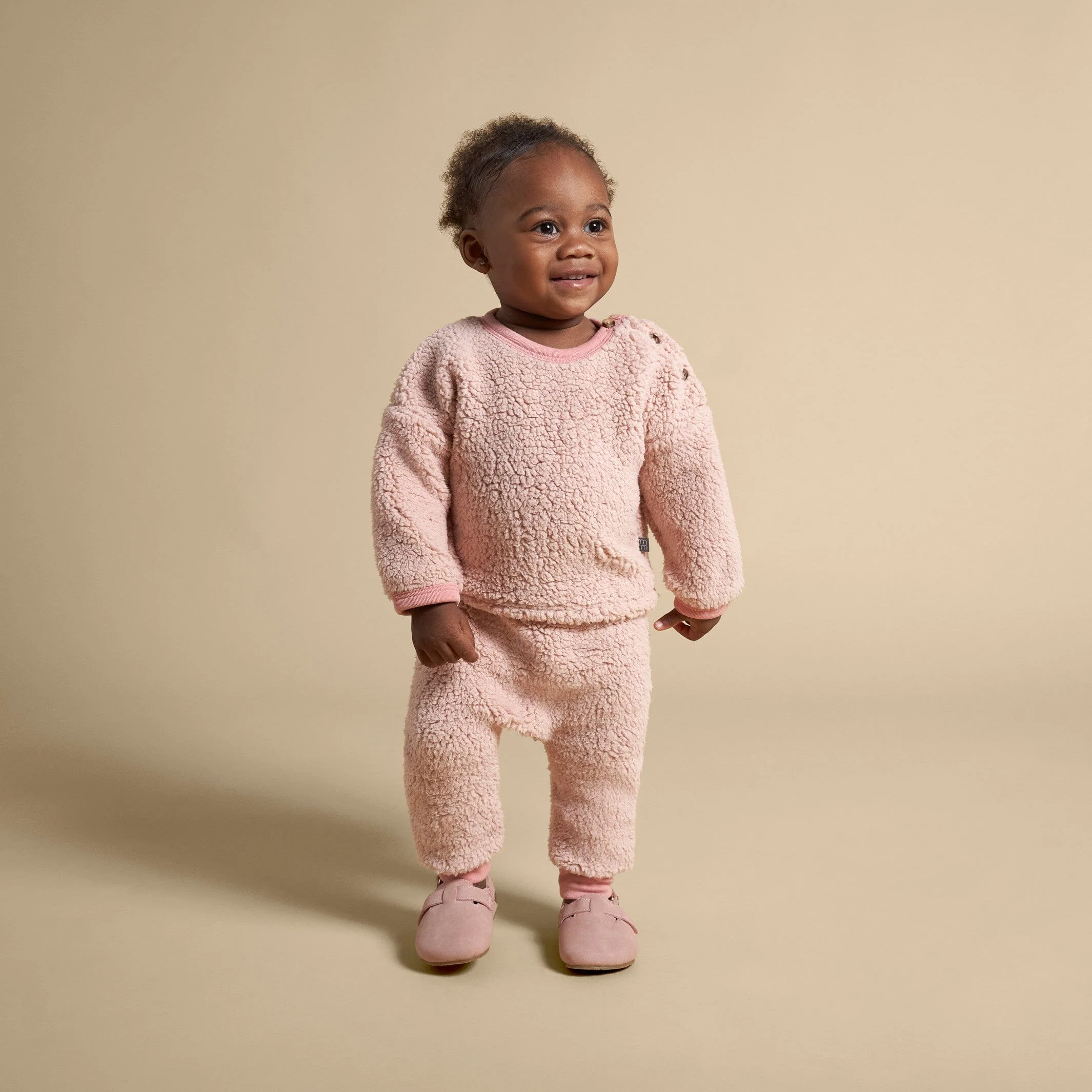 Embroidered 2-Piece Baby Girls Light Pink Sherpa Drop Shoulder Top & Pants - Image 4