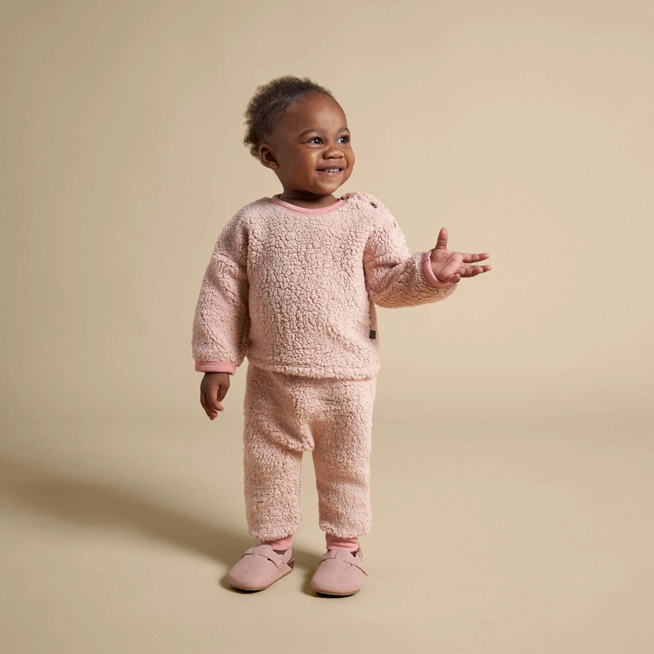 Embroidered 2-Piece Baby Girls Light Pink Sherpa Drop Shoulder Top & Pants - Image 5