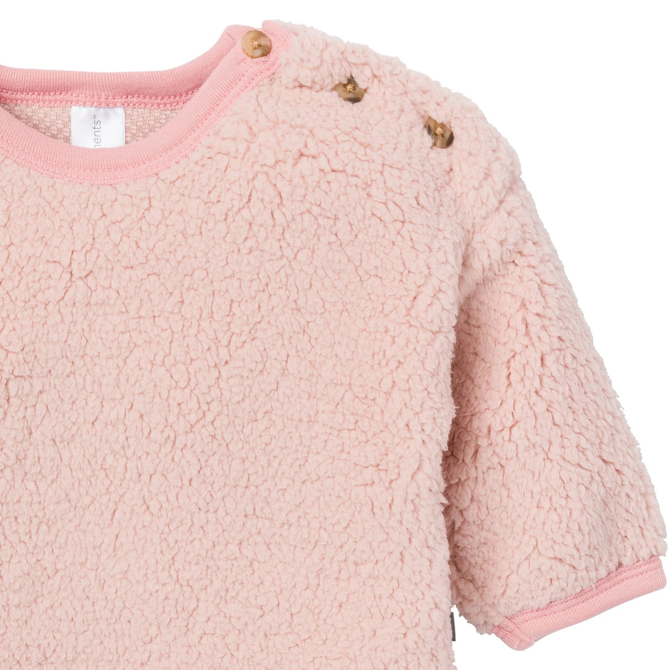 Embroidered 2-Piece Baby Girls Light Pink Sherpa Drop Shoulder Top & Pants - Image 6