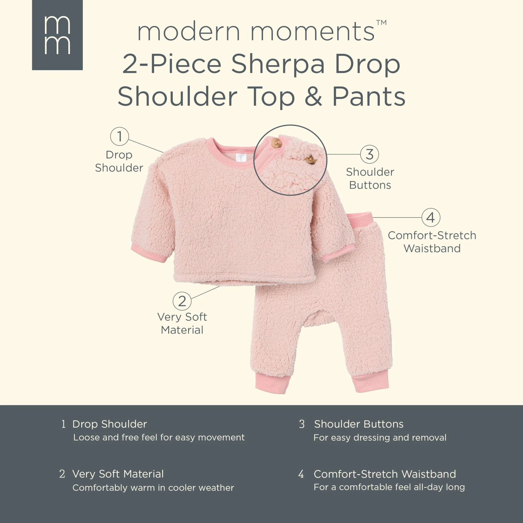 Embroidered 2-Piece Baby Girls Light Pink Sherpa Drop Shoulder Top & Pants - Image 9