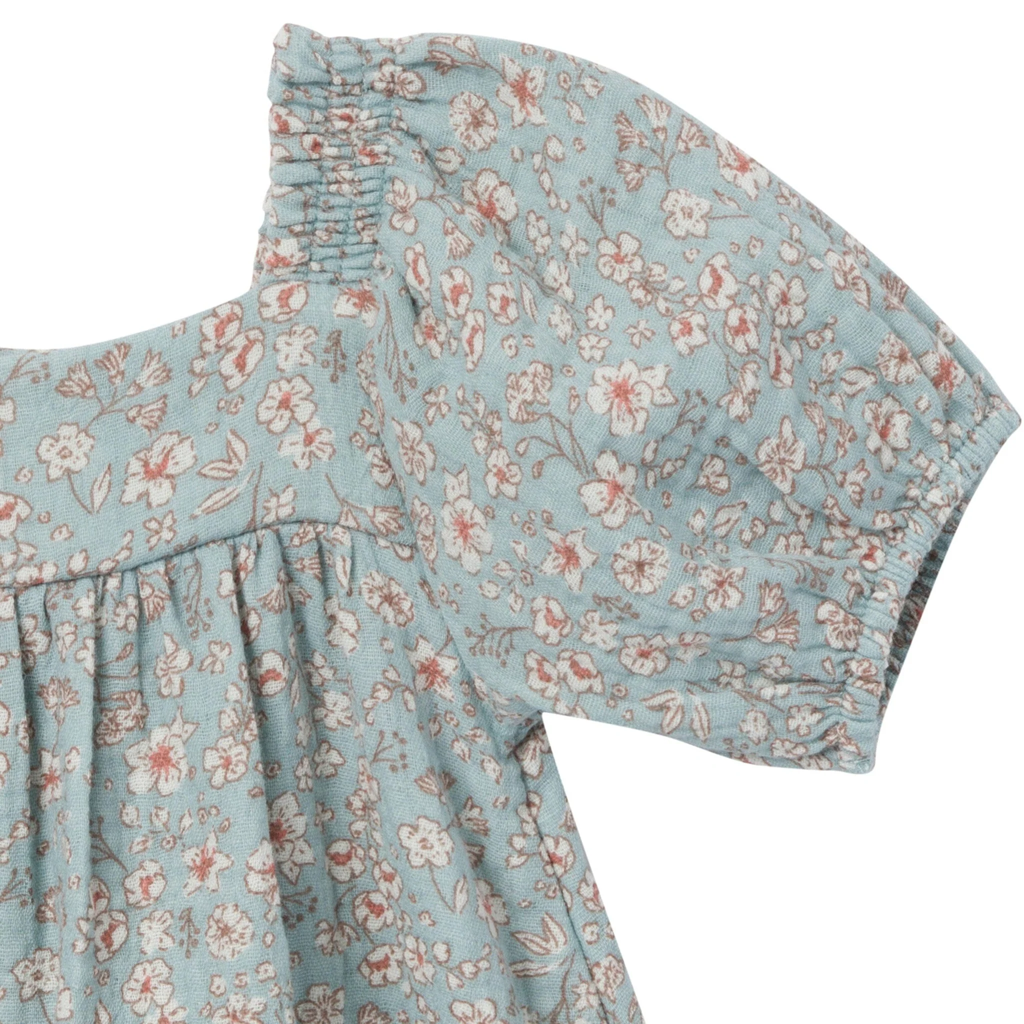 2-Piece Baby Girls Teal Ditsy Puffed Sleeve Dress and Diaper Cover - Image 3