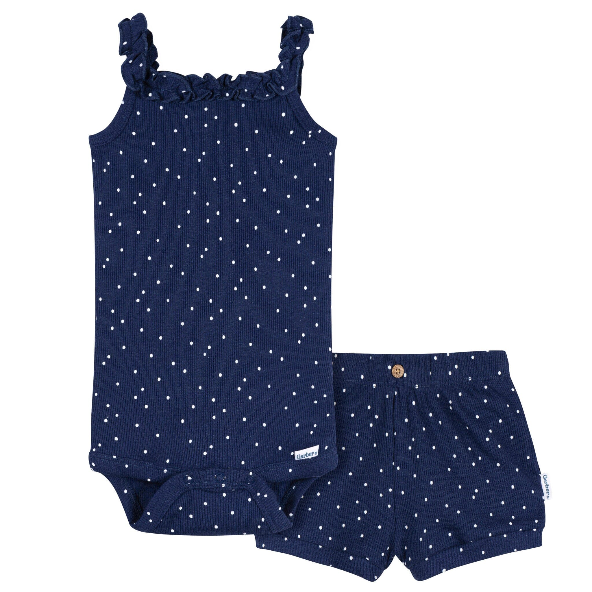 2-Piece Baby Girls Navy Dots Bodysuit & Shorts Set