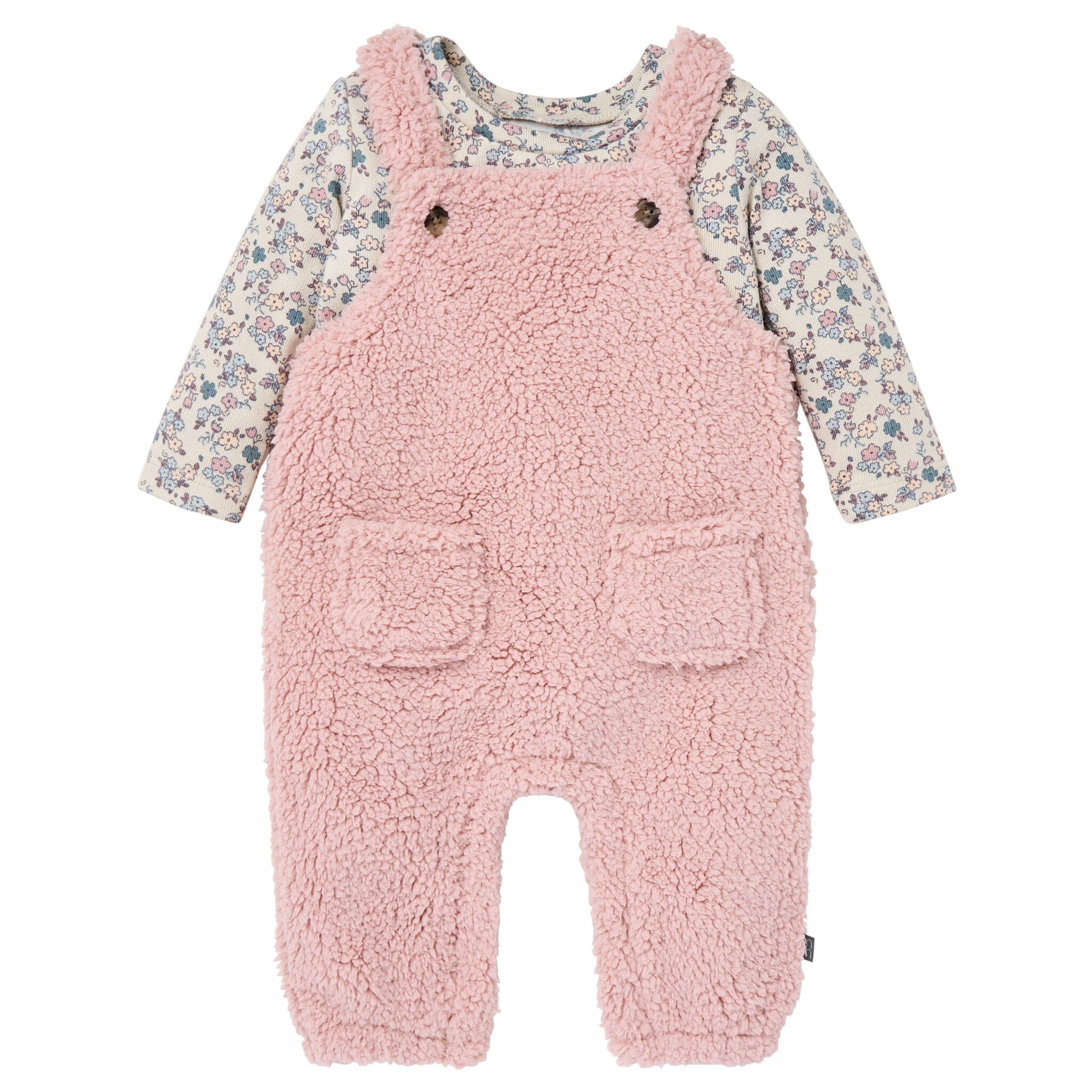 2-Piece Baby Girls Pale Mauve Microplush Overalls
