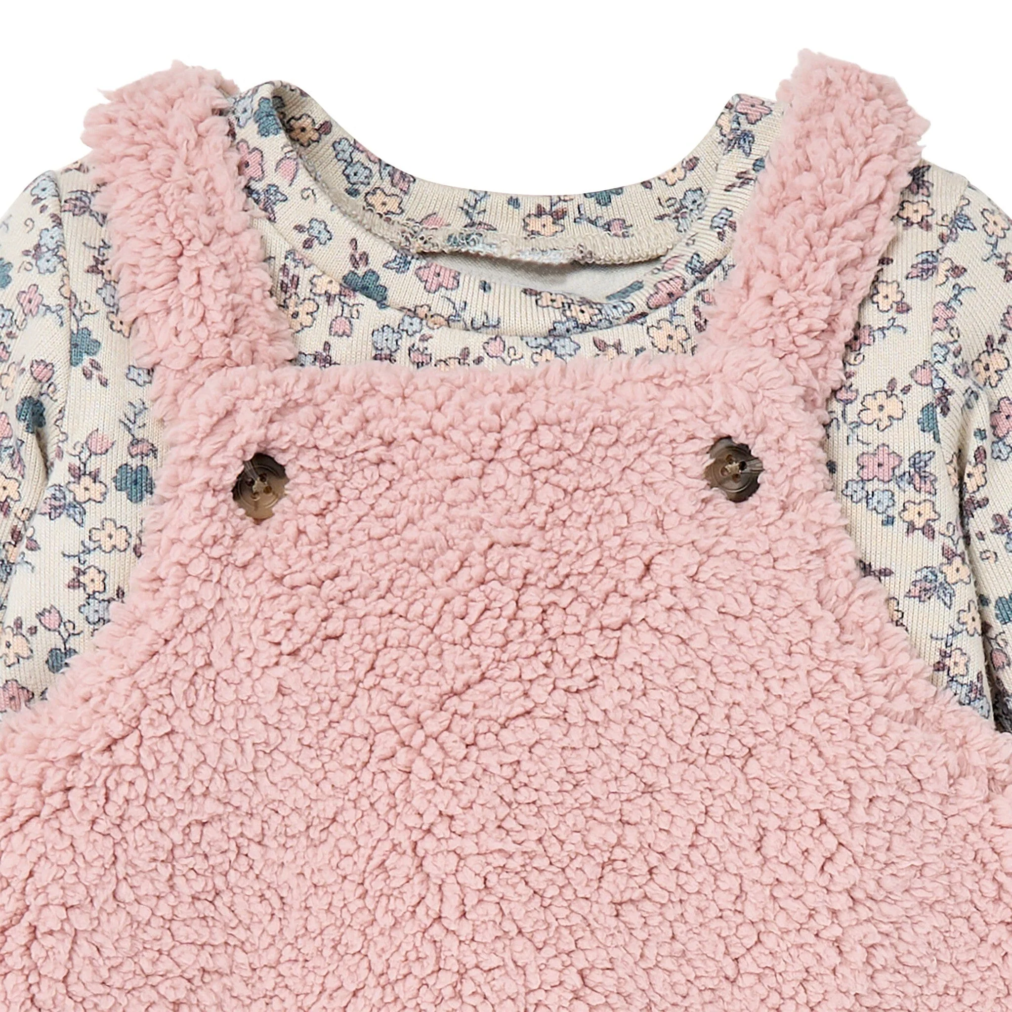 2-Piece Baby Girls Pale Mauve Microplush Overalls - Image 2