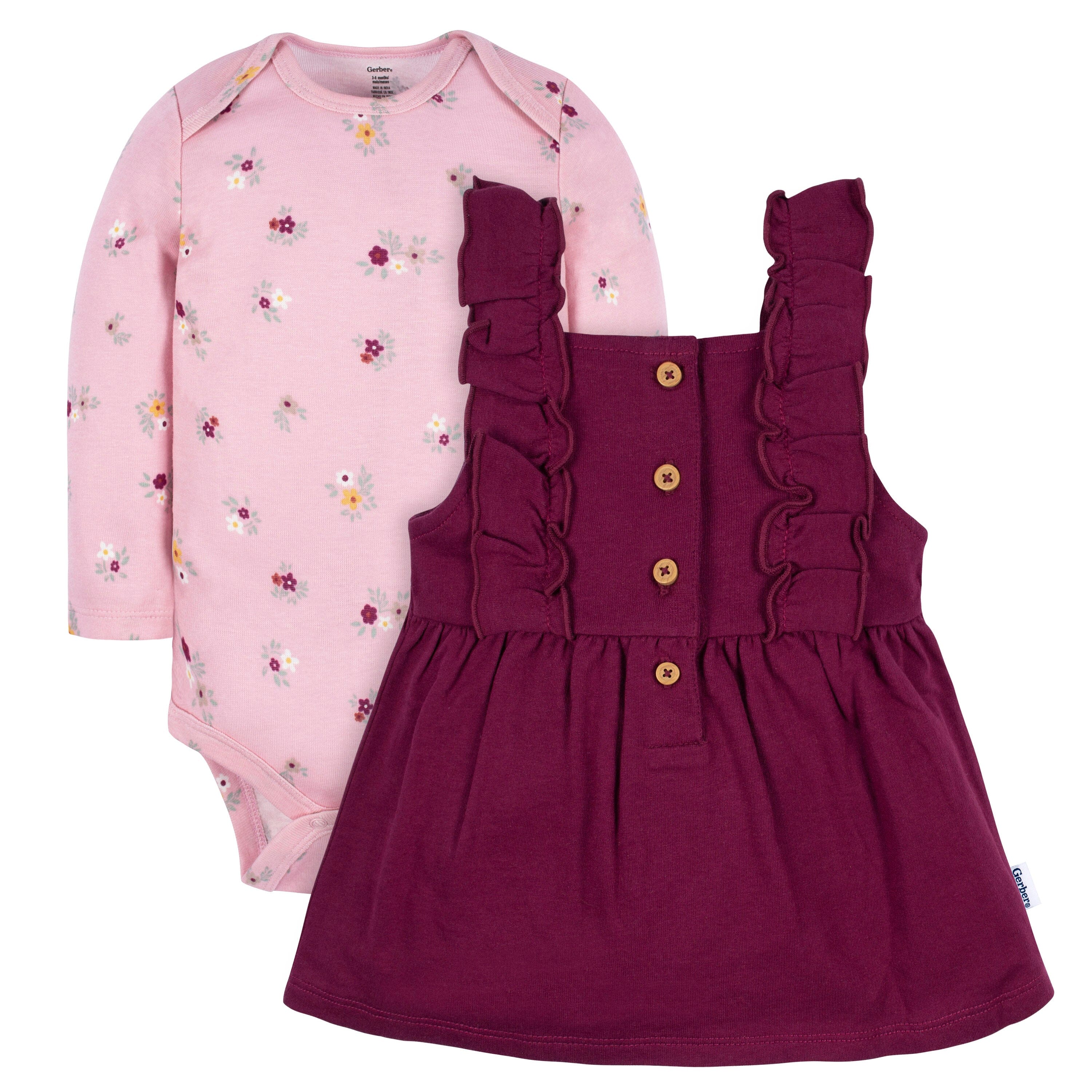 2-Piece Baby Girls Purple Floral Jumper & Bodysuit Set - Image 2