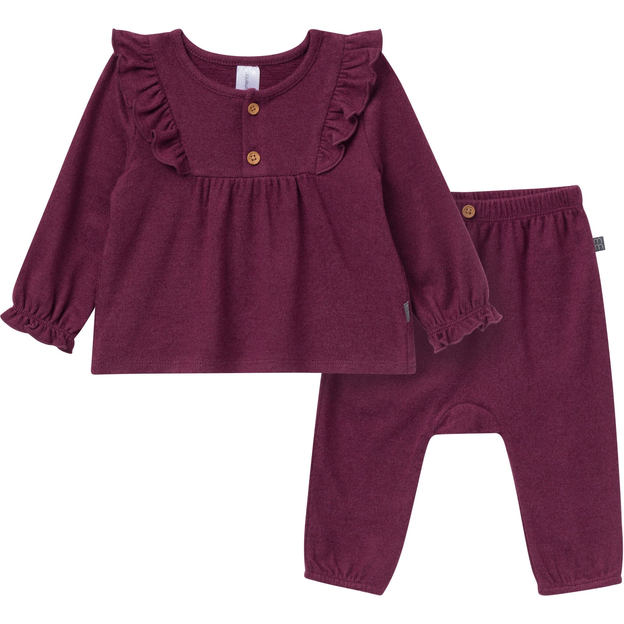 2-Piece Baby Girls Burgundy Heather Hacci Ruffle Top and Pant Set