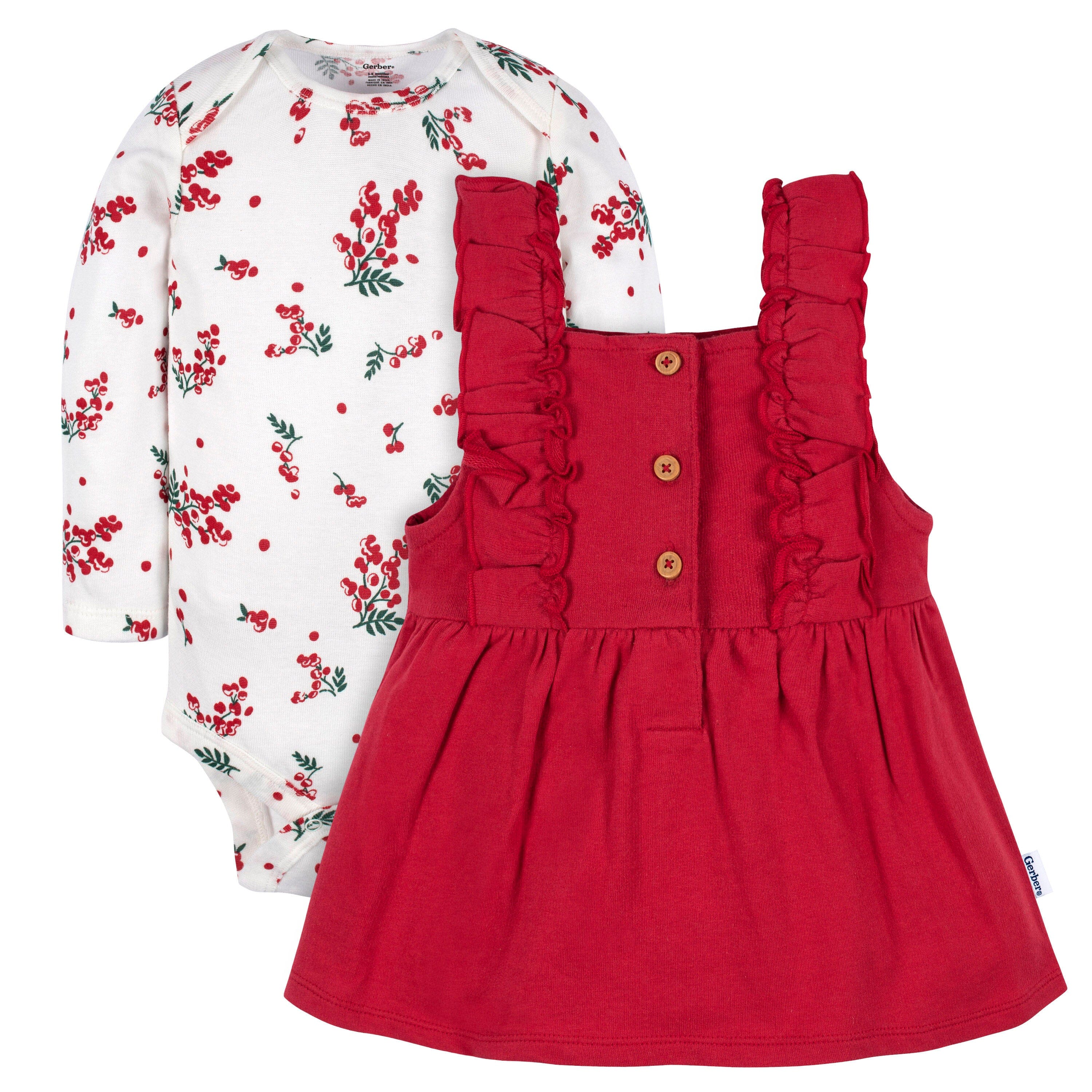 2-Piece Baby Girls Red Holly Berries Jumper & Bodysuit Set - Image 2