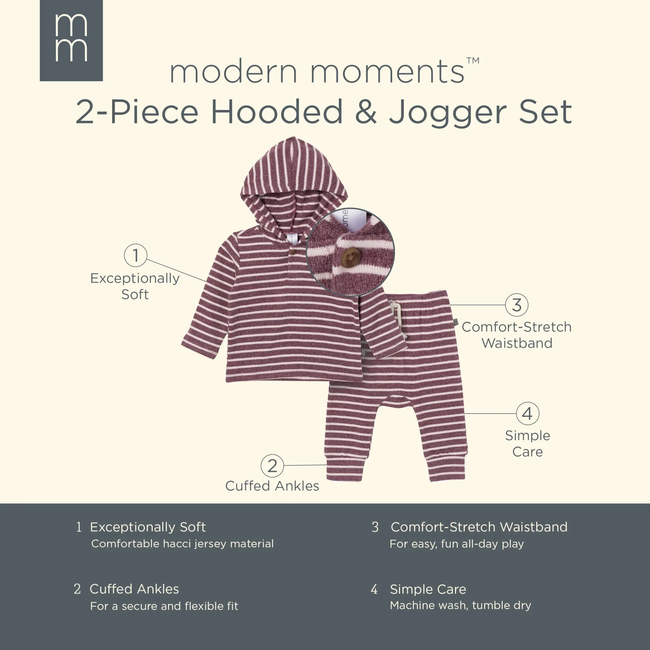 2-Piece Baby Girls Rose Hooded Brushed Hacci Set - Image 6