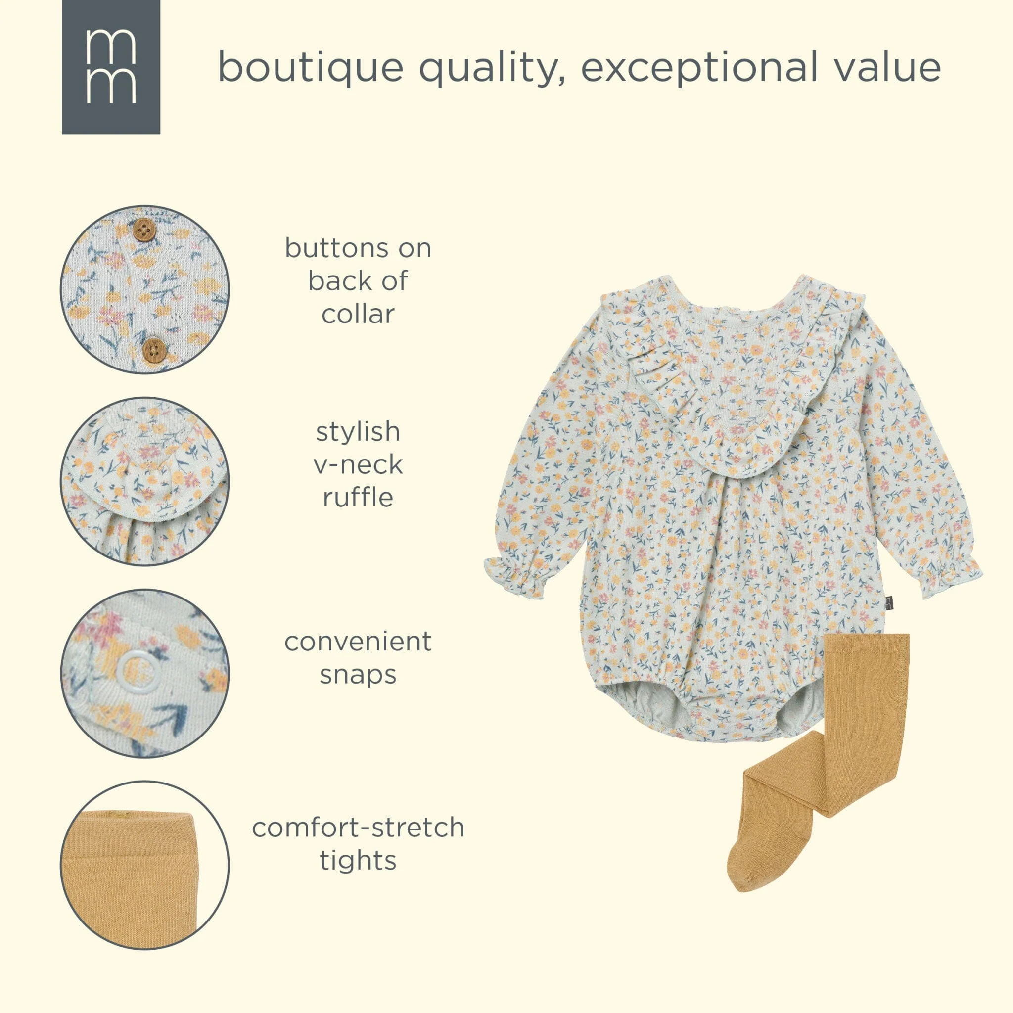2-Piece Baby Girls Tiny Floral Bubble Romper and Tights - Image 11