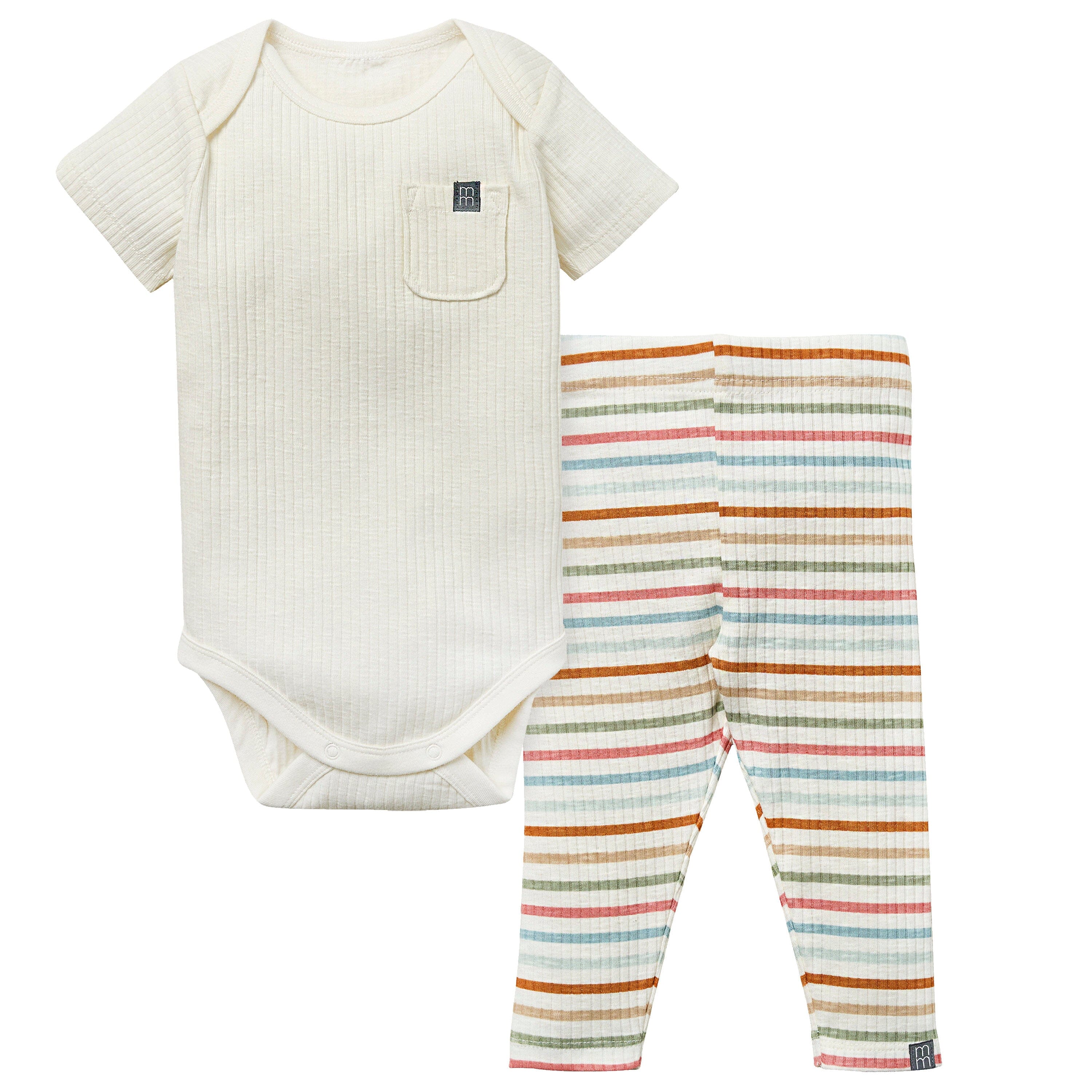 2-Piece Baby Neutral Ivory Stripe Short Sleeve Bodysuit & Pants Set