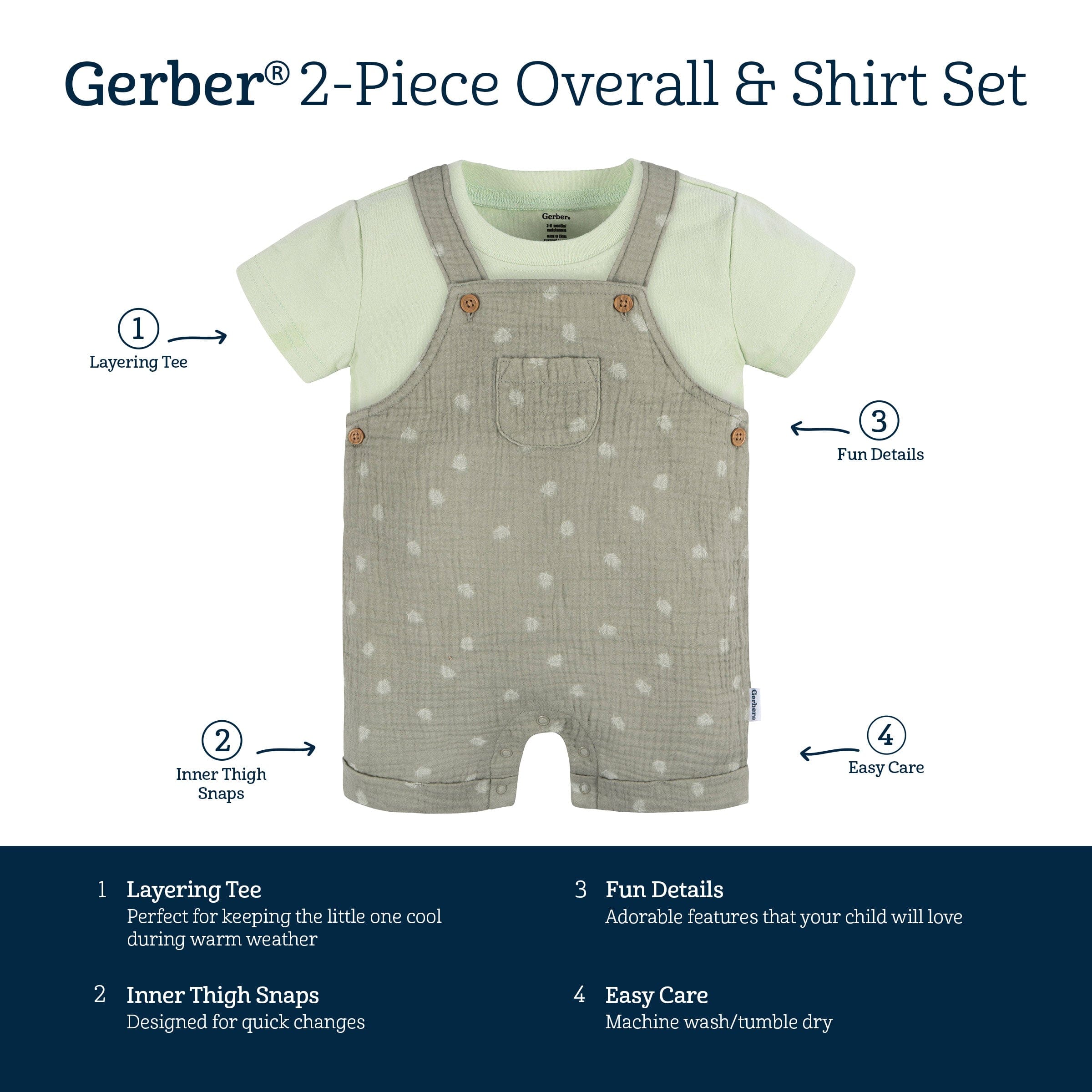 2-Piece Baby Neutral Palms Cotton Gauze Overall Romper and T-Shirt Set - Image 6