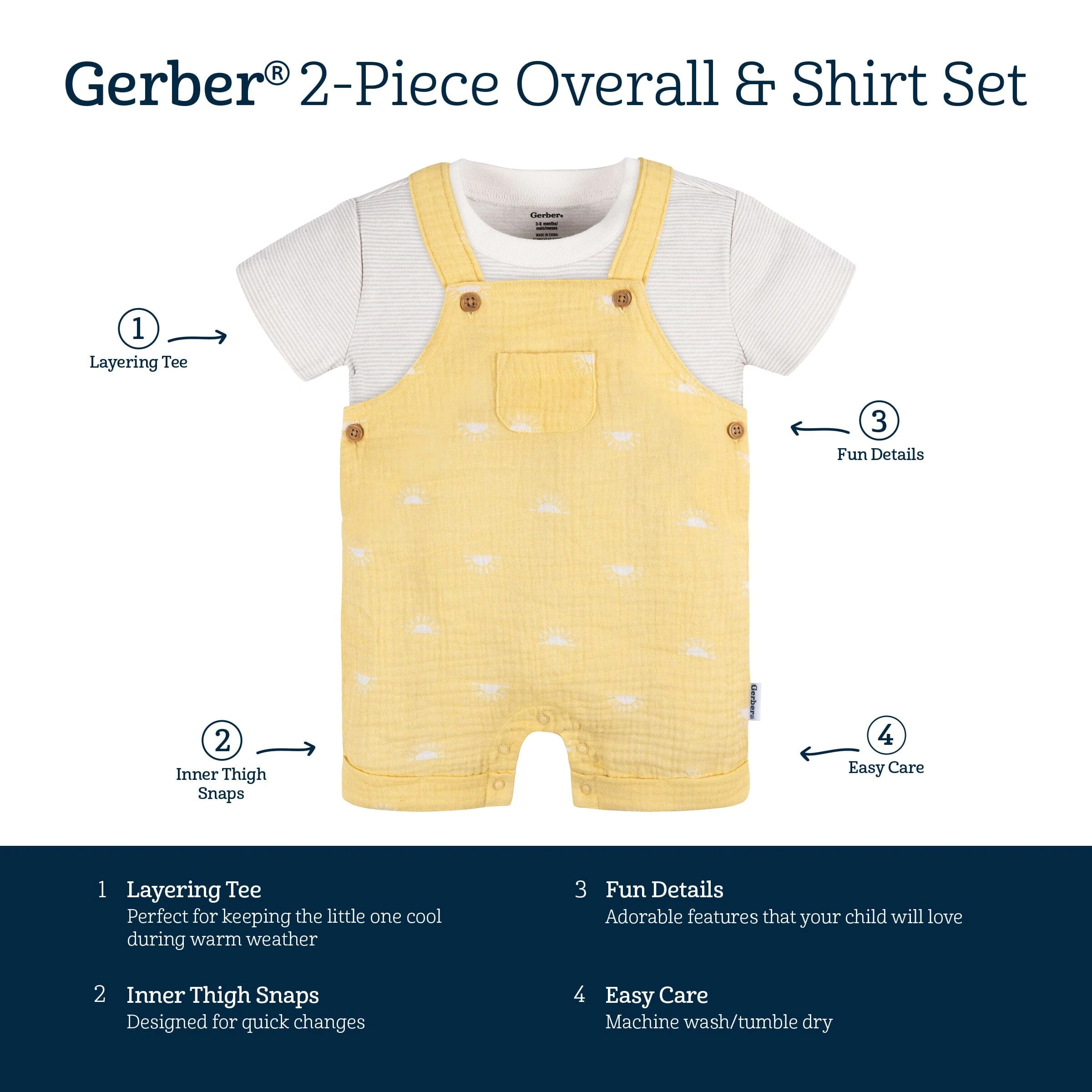 Baby 2-Piece Cotton Gauze Sunrise Overall Romper with T-Shirt Set - Image 6