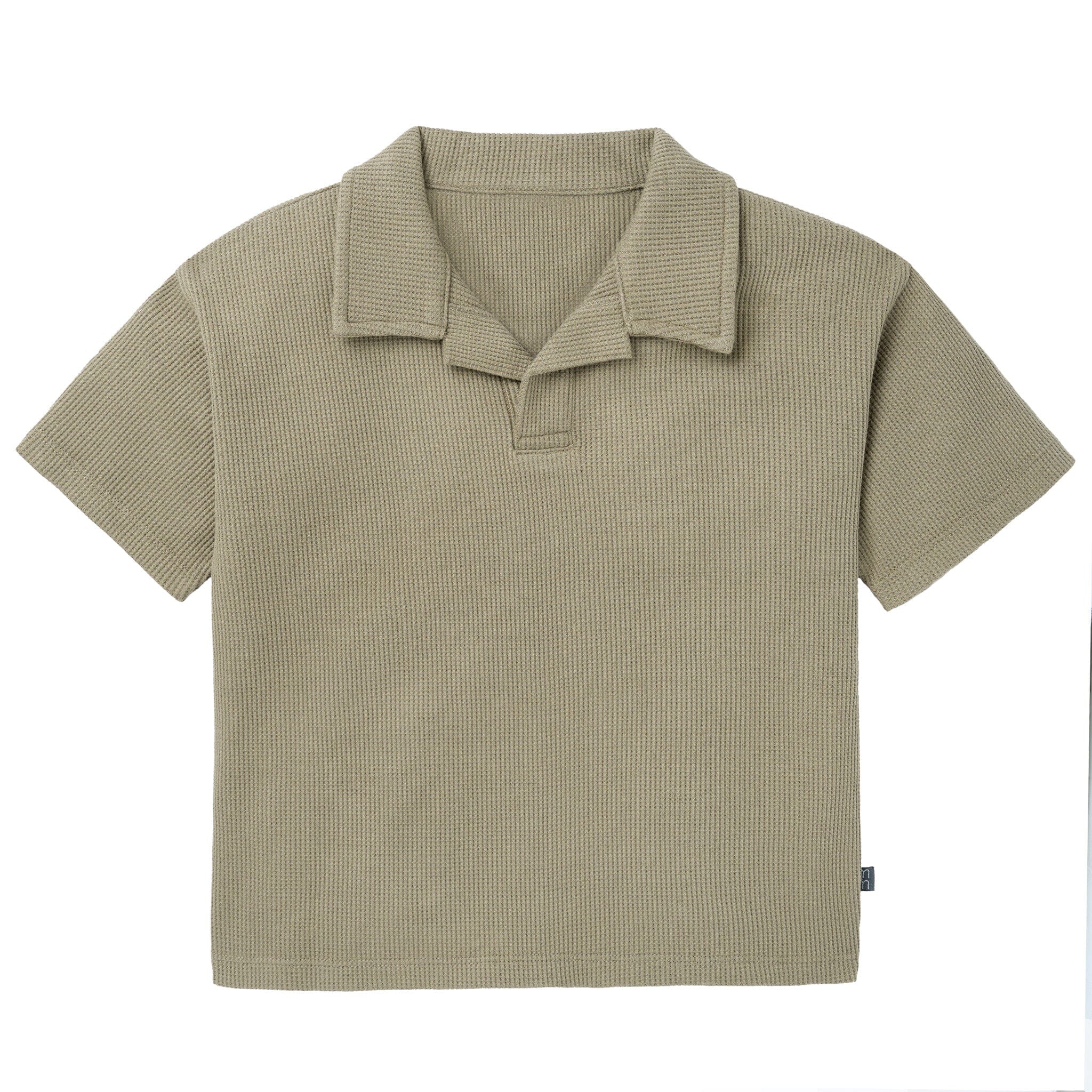 2-Piece Boys Muted Olive Johnny Collar Shirt and Shorts Set - Image 2