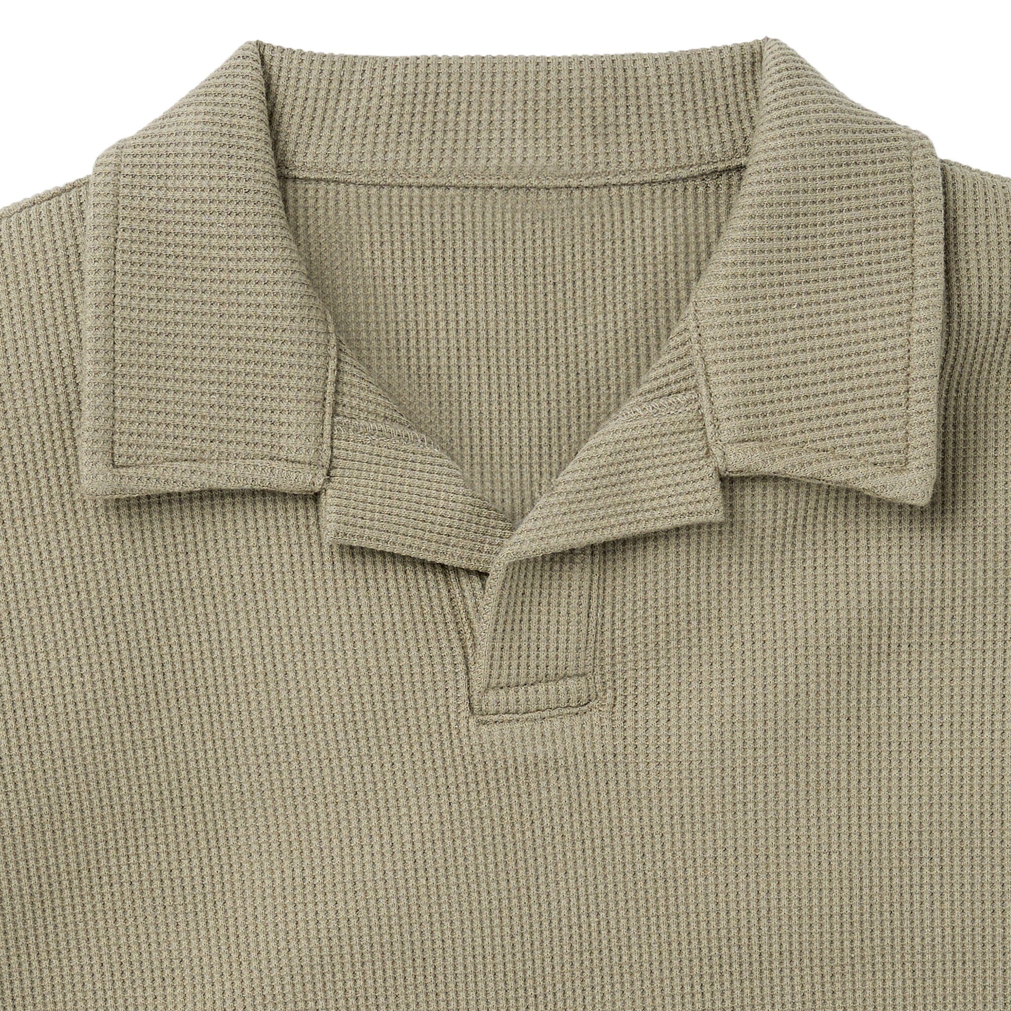 2-Piece Boys Muted Olive Johnny Collar Shirt and Shorts Set - Image 3