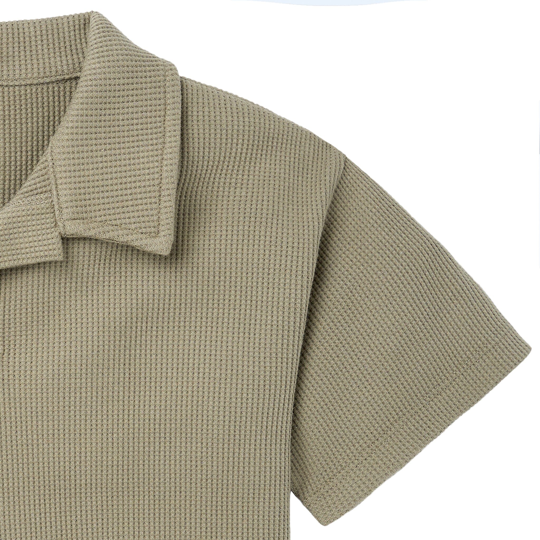2-Piece Boys Muted Olive Johnny Collar Shirt and Shorts Set - Image 4