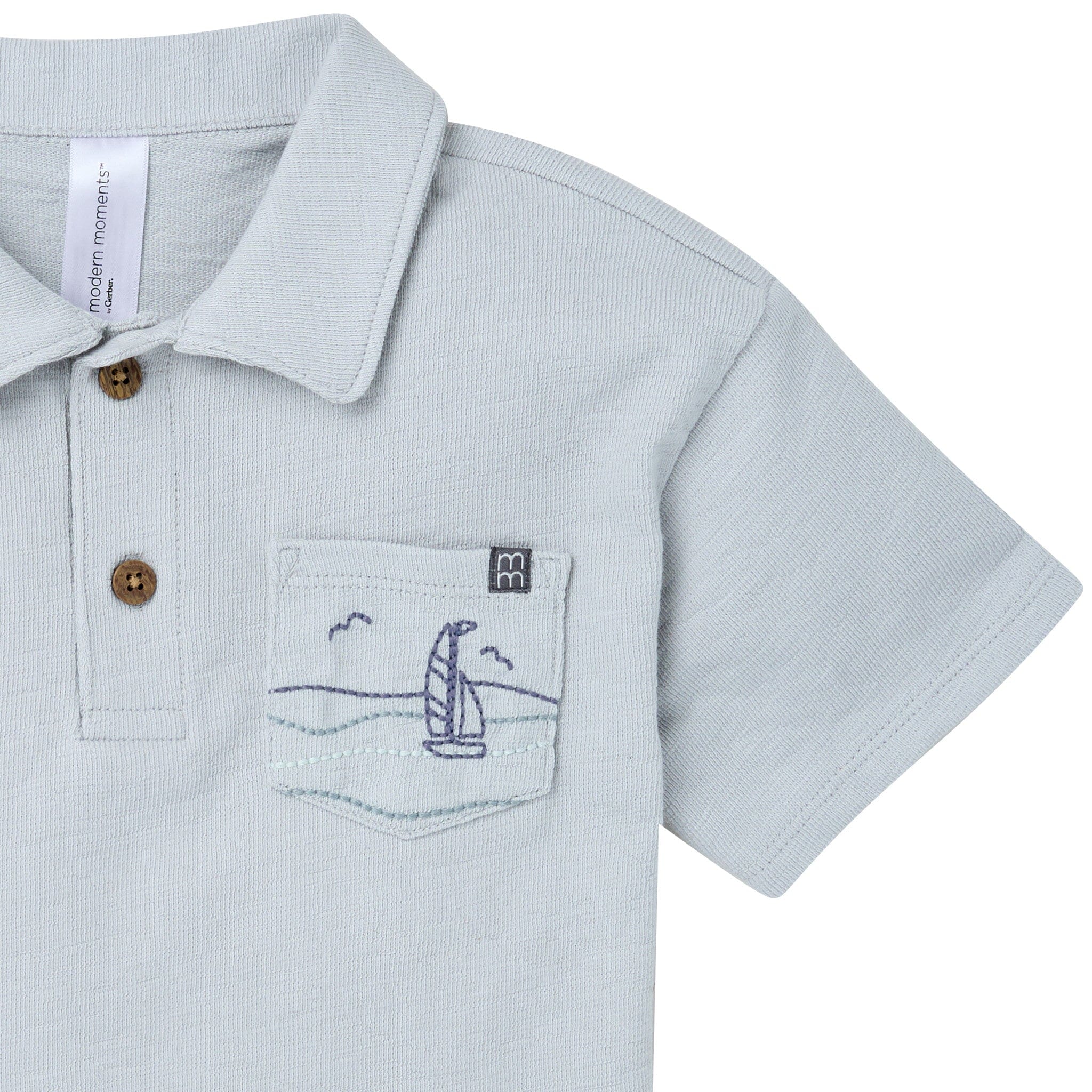 2-Piece Boys Blue Sailboat Polo Shirt and Shorts Set - Image 3