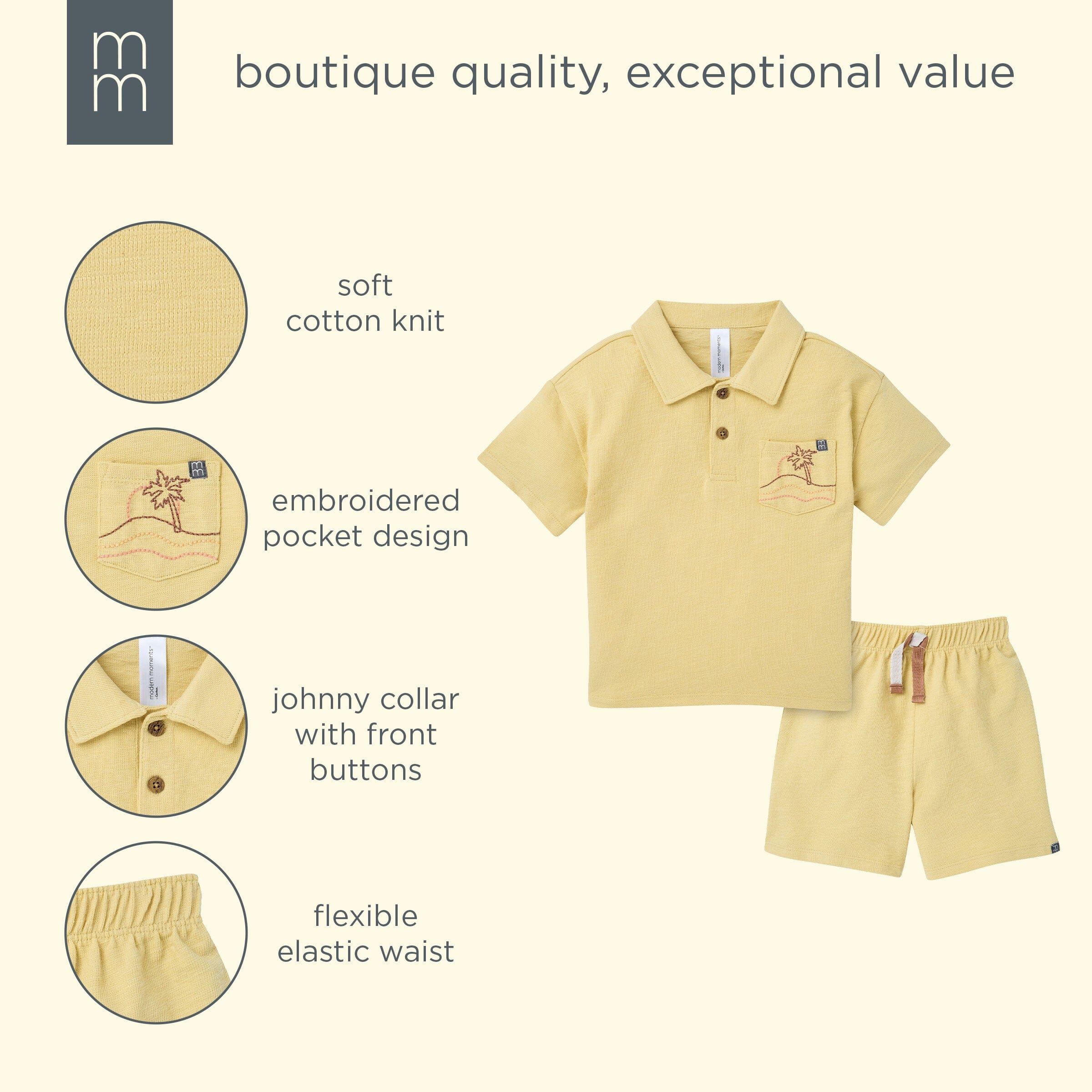 2-Piece Boys Yellow Palm Tree Polo Shirt and Shorts Set - Image 8