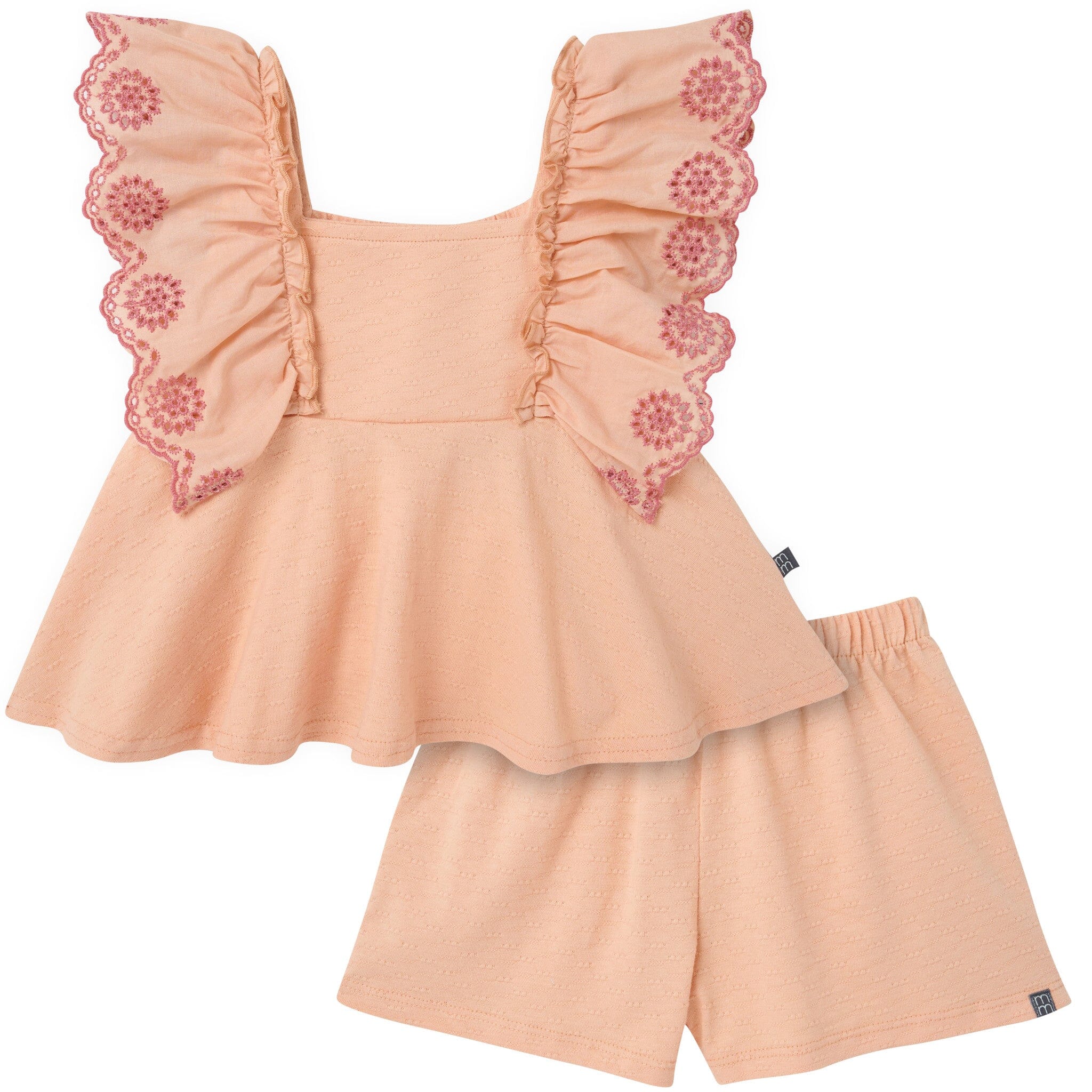 2-Piece Infant & Kids Girls Apricot Cream Eyelet Top and Shorts Set
