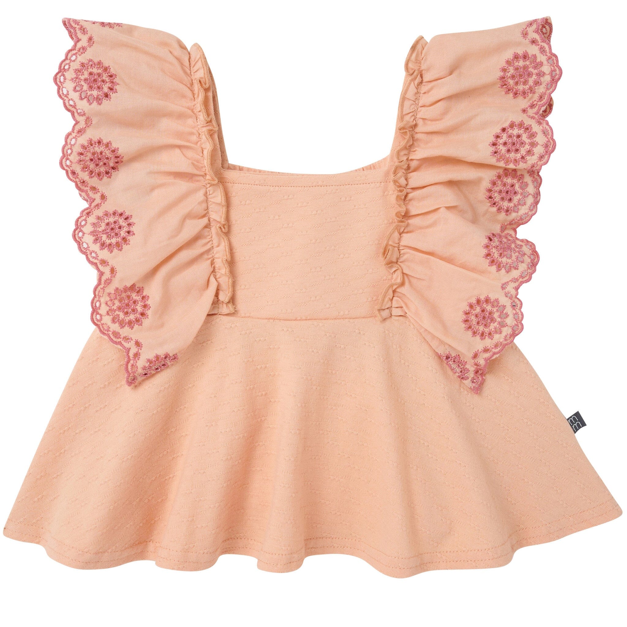 2-Piece Infant & Kids Girls Apricot Cream Eyelet Top and Shorts Set - Image 2