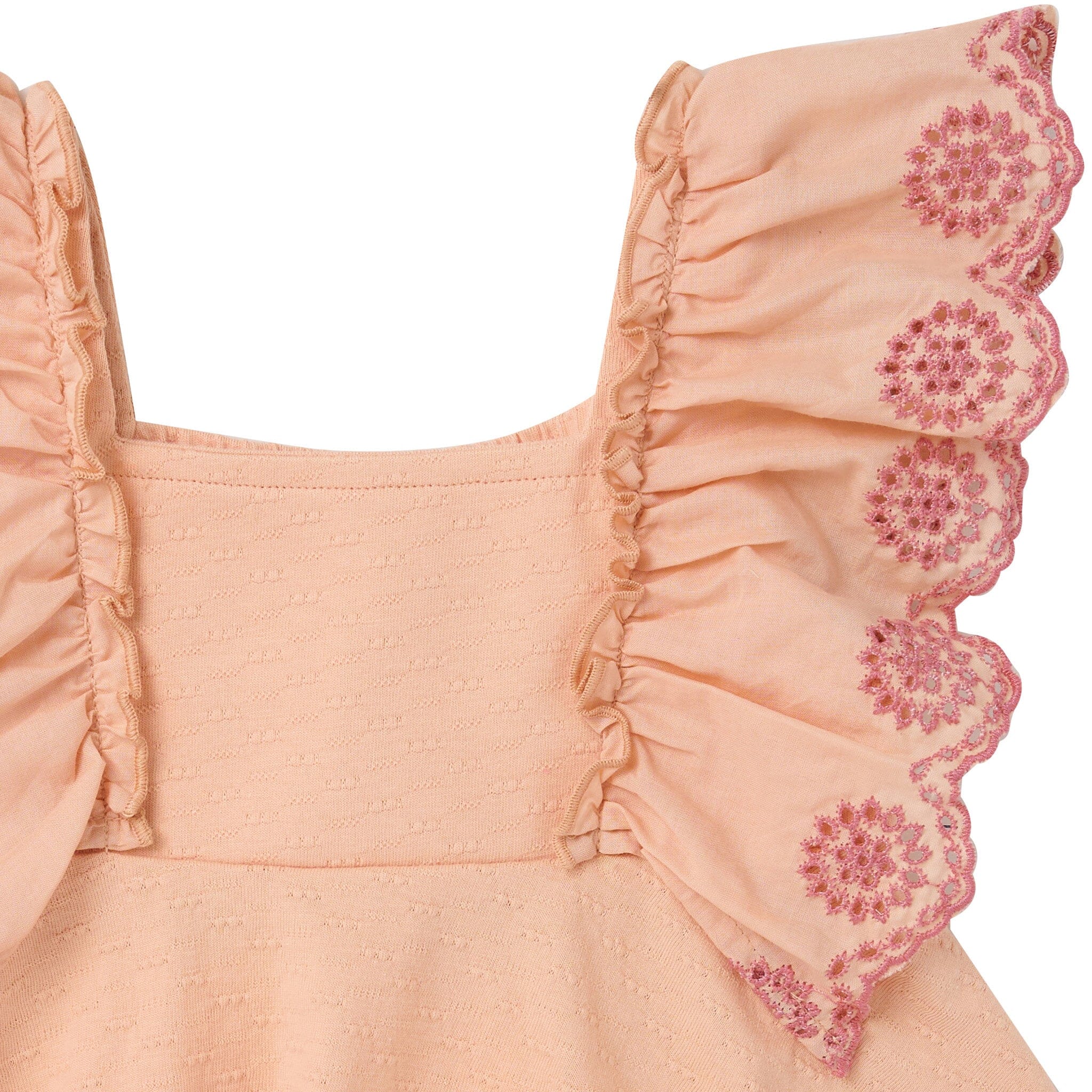 2-Piece Infant & Kids Girls Apricot Cream Eyelet Top and Shorts Set - Image 3